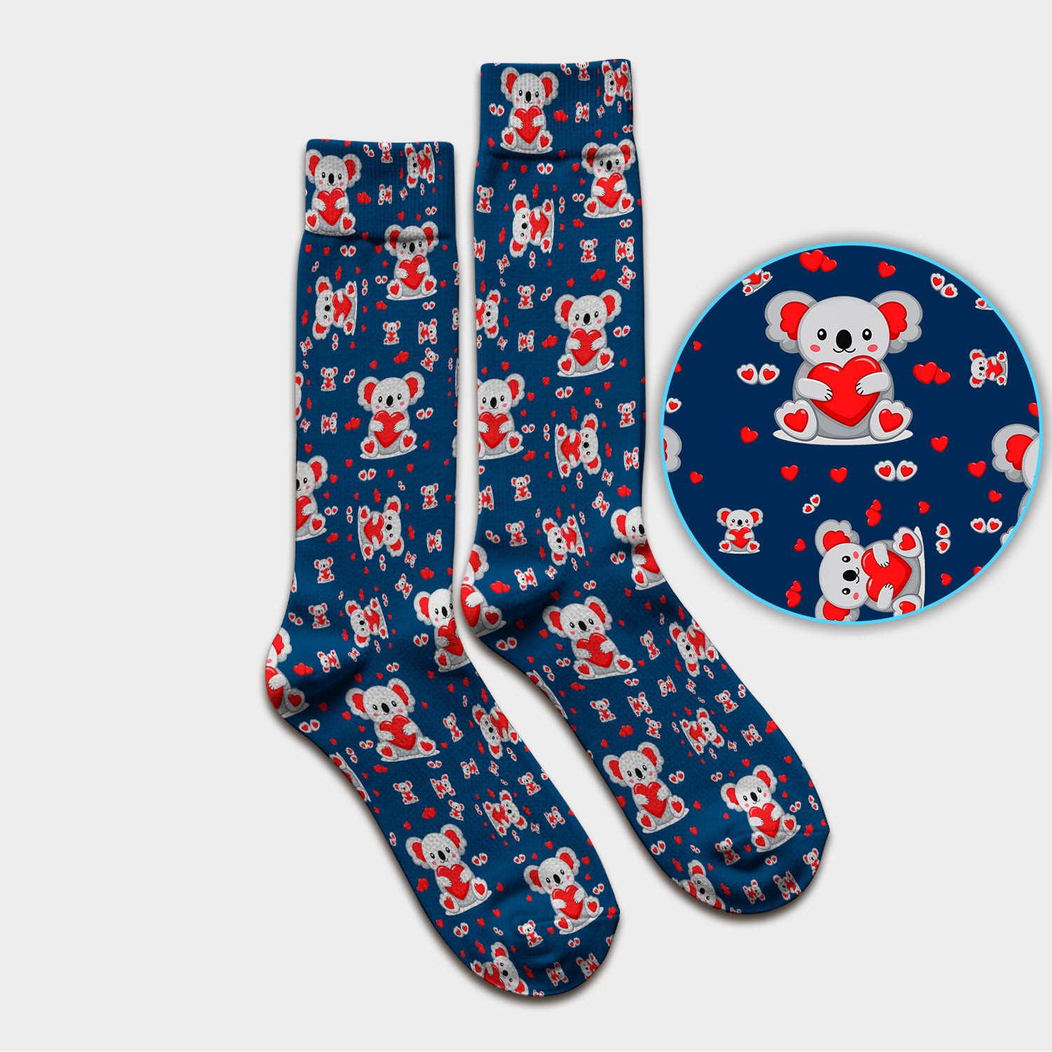 Valentine Cute Koala Heart Pattern Socks, Socks for Nurse Doctor