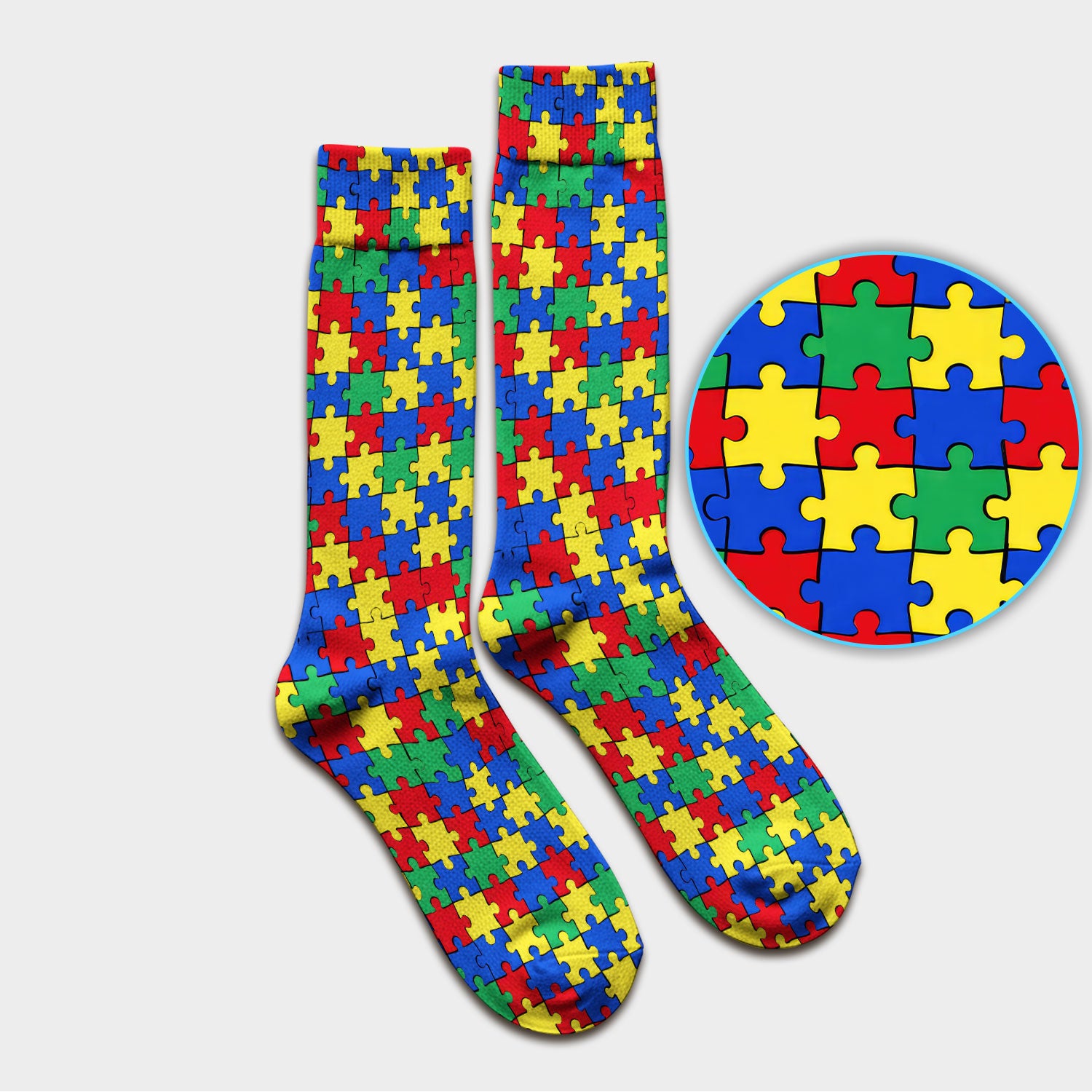 Autism Awareness Puzzle Pattern Socks, Adult Socks for Men and Women