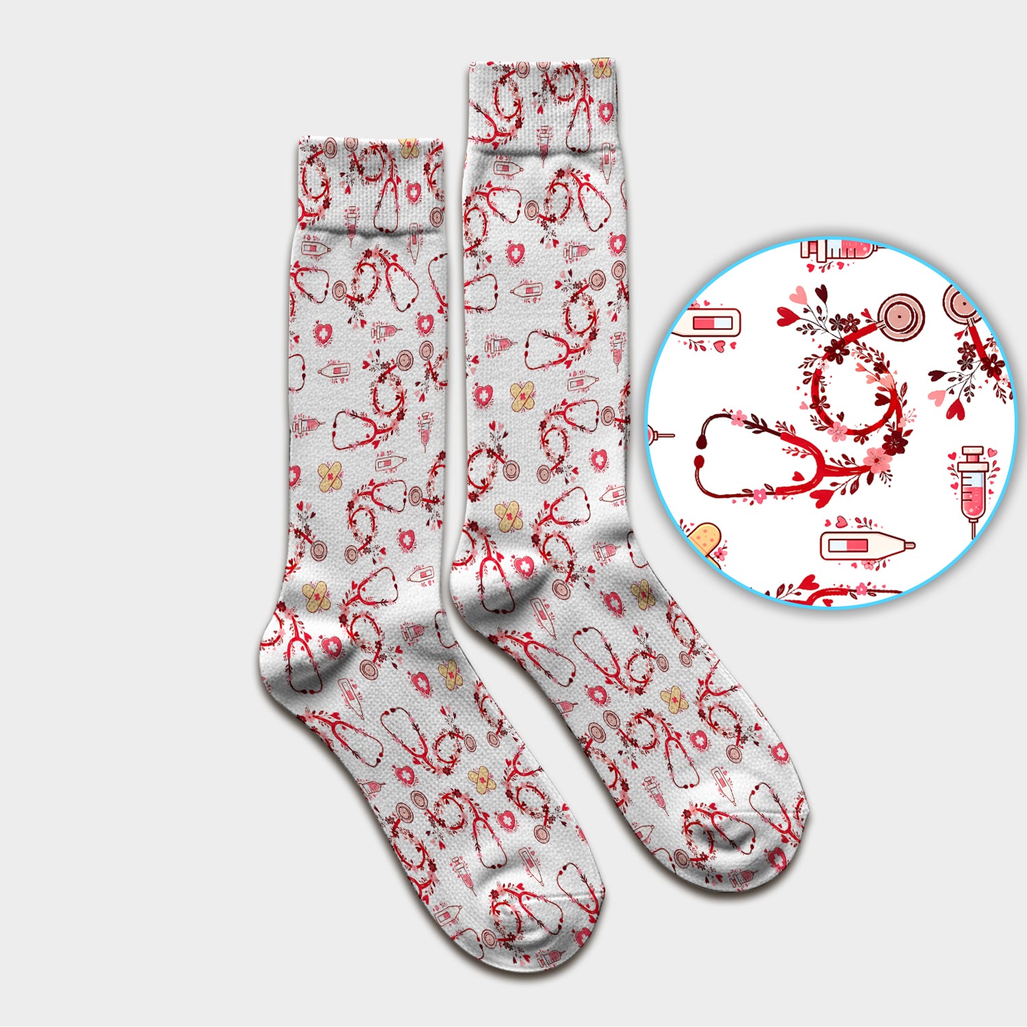 Heart Stethoscope Medical Pattern, Socks for Nurse Doctor