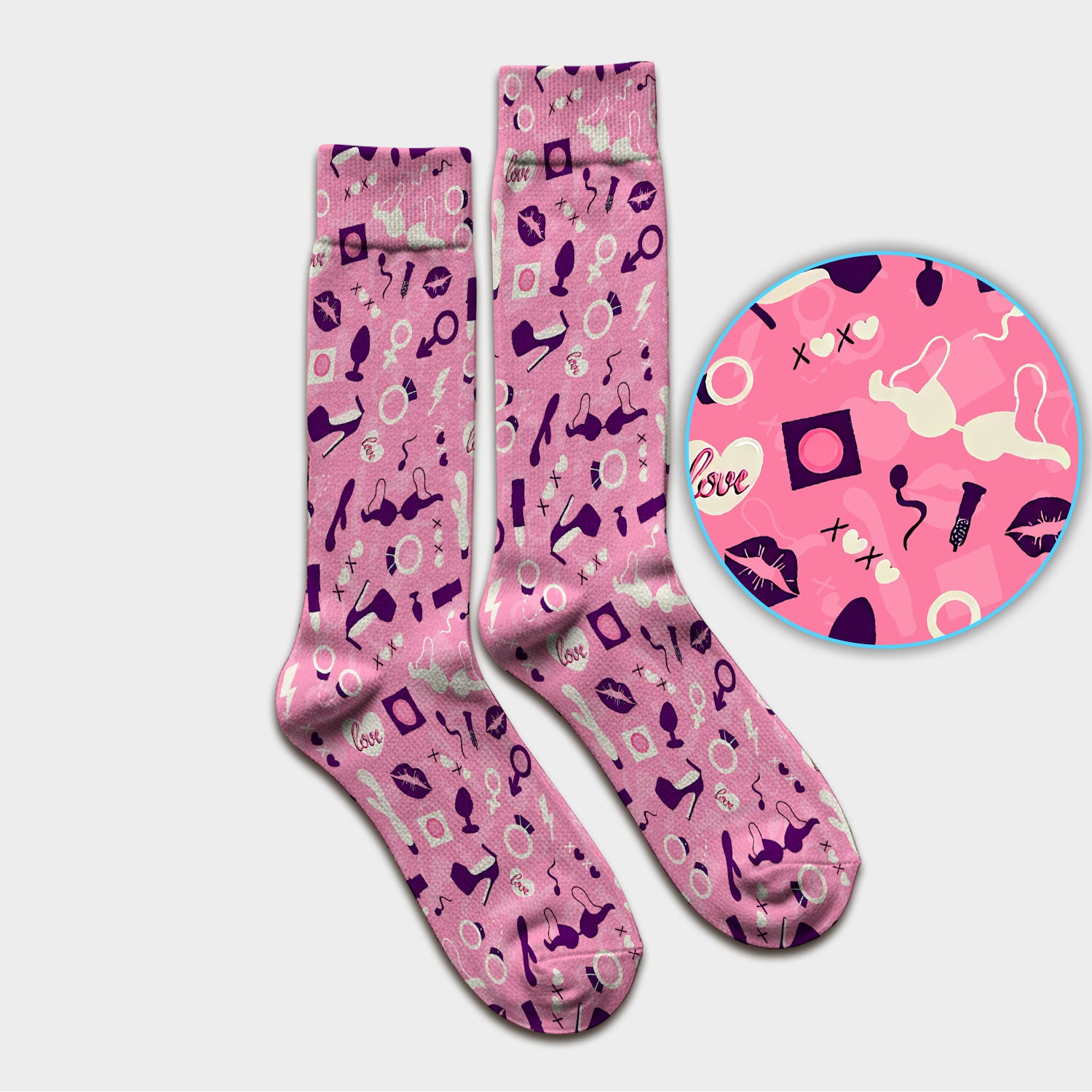 Valentine Pattern Nurse Scrub Socks, Pink Love Nurse Sock, Breathable Fabrics Nursing Uniform