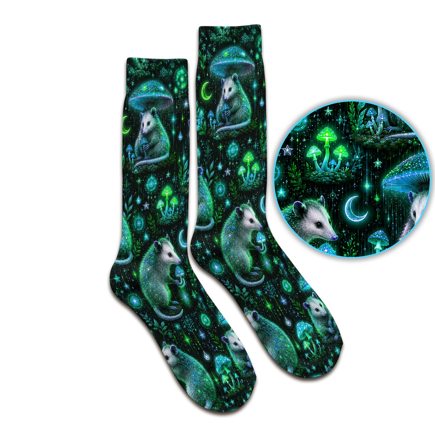 Moonlit Opossum Mushroom Pattern Socks, Adult Socks for Men and Women
