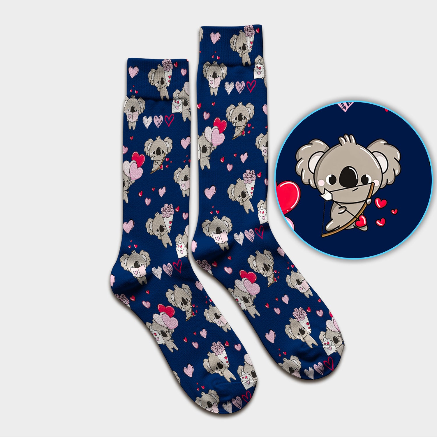 Valentine Koala Holding Flowers Cute Print Socks, Adult Socks for Men and Women