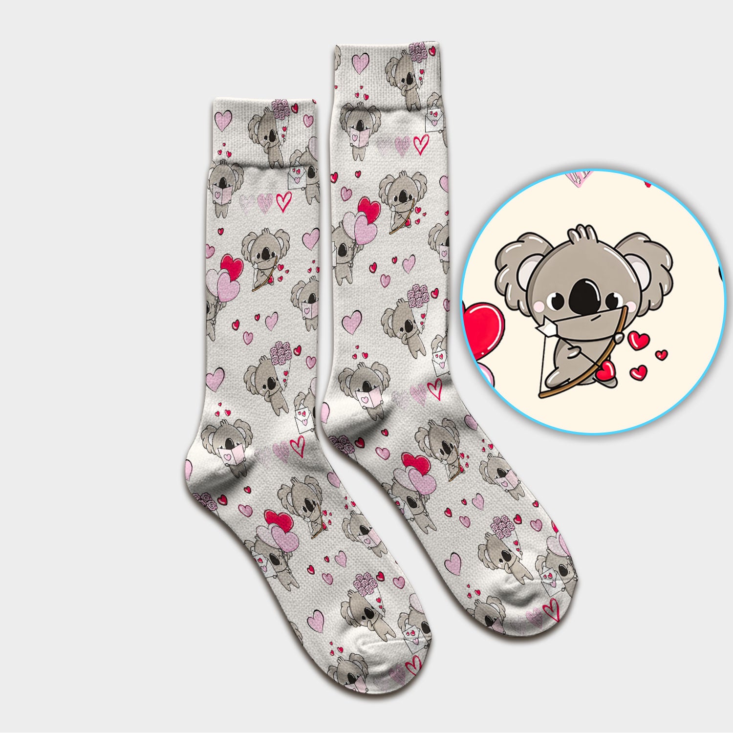 Valentine Koala Holding Flowers Cute Print Socks, Adult Socks for Men and Women