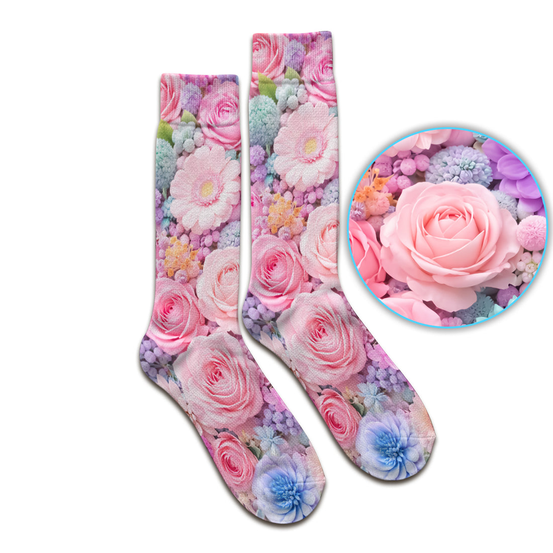 Pastel Floral Socks, Pink Rose Cute Candy Color Medical Socks for Men and Women