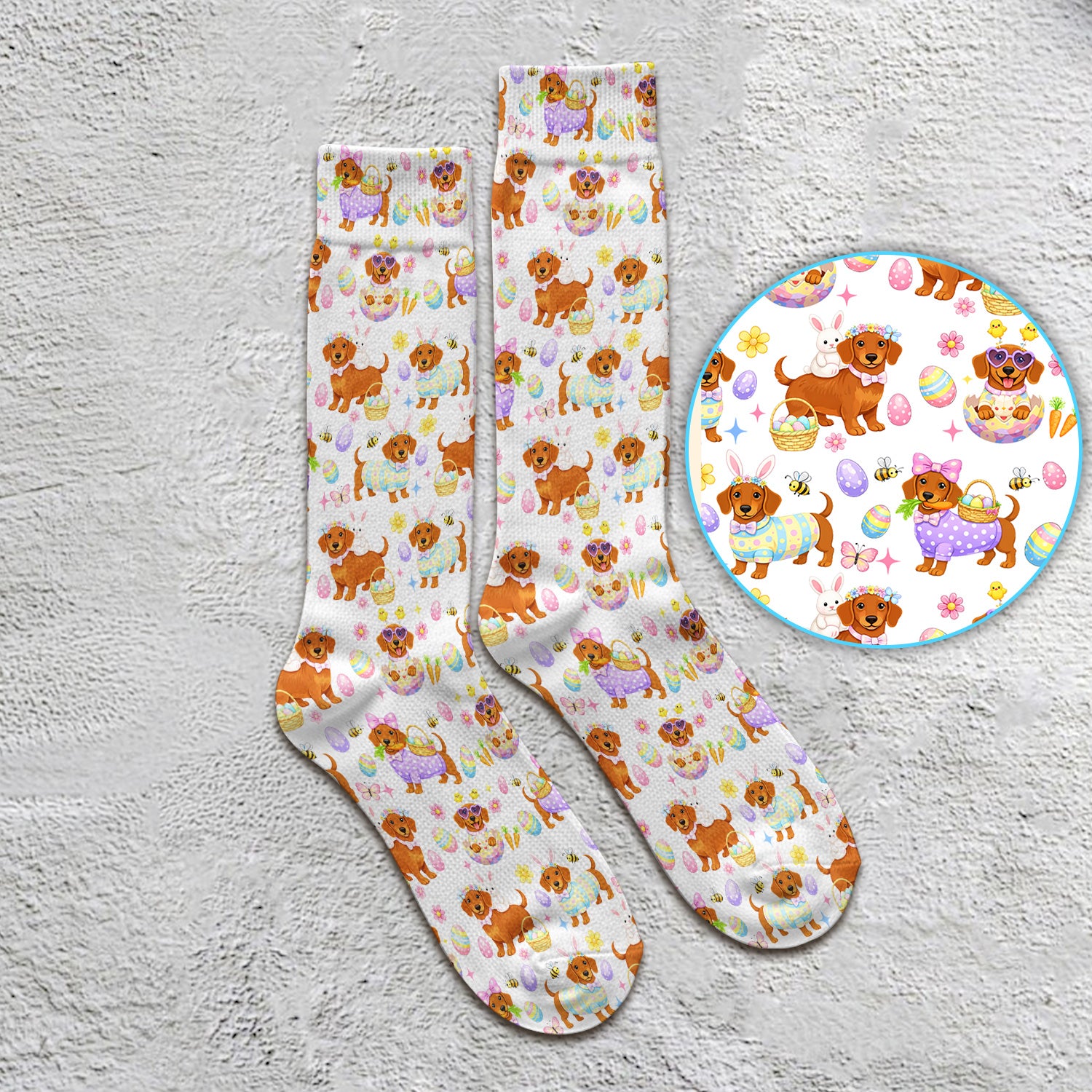 Cute Easter Dachshund Dog Pattern Socks, Adult Socks for Men and Women