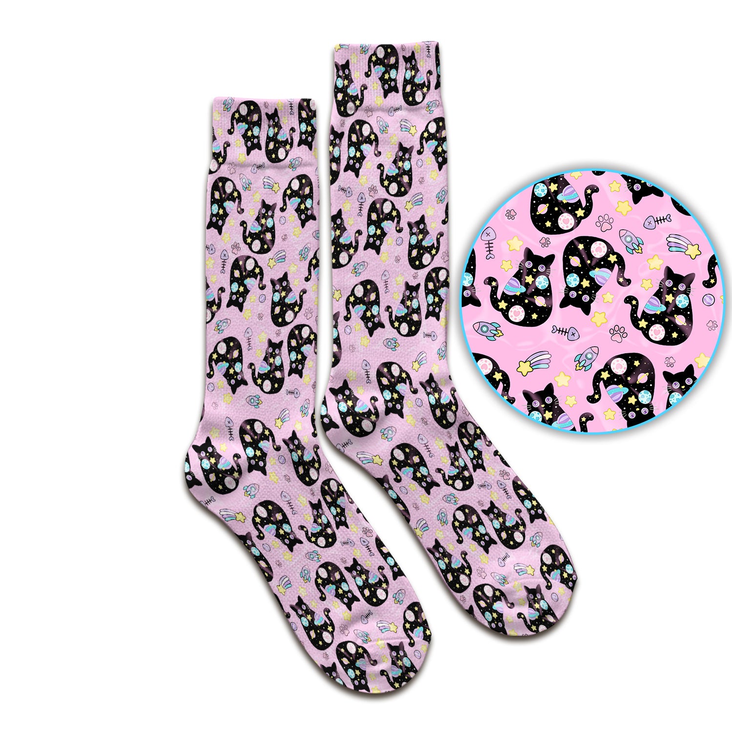 Galaxy Black Cat Space Pattern Socks, Breathable Fabrics Medical Uniform