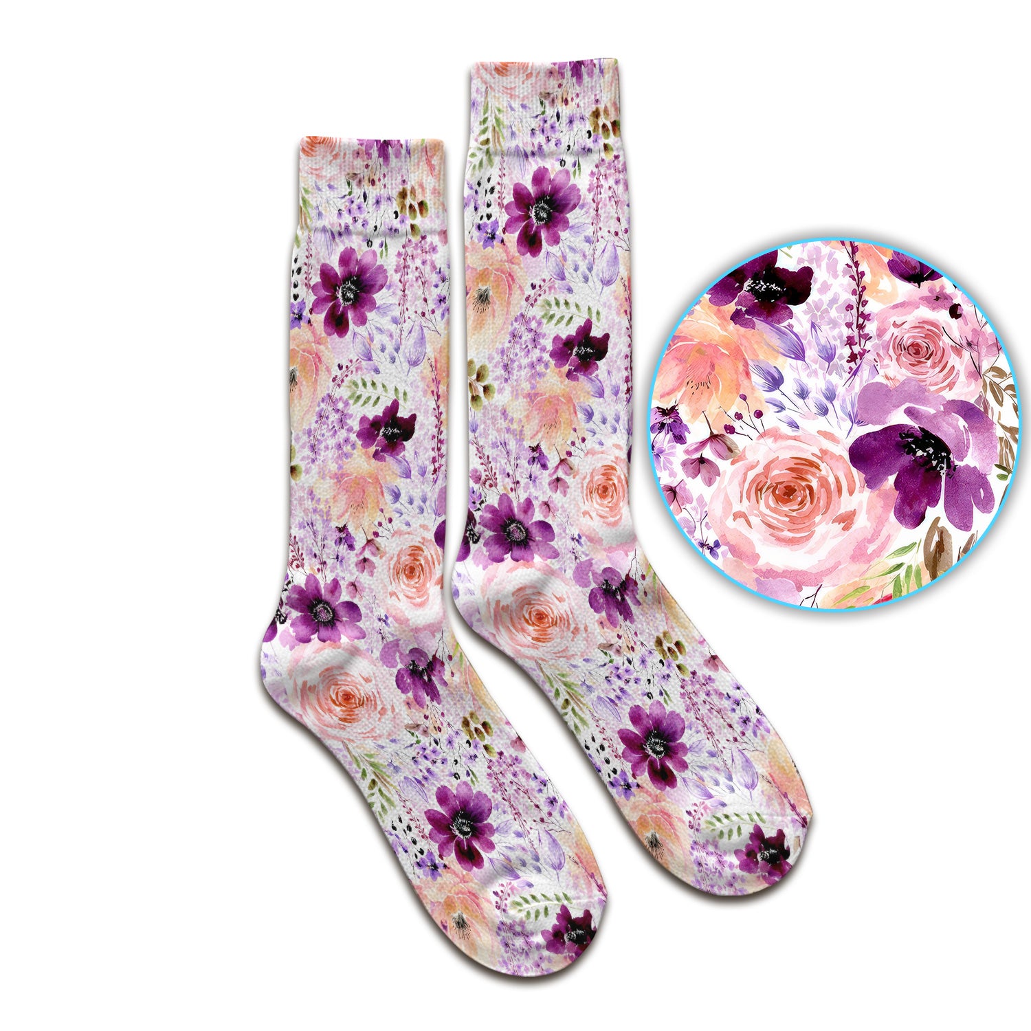 Elegant Watercolor Floral Bloom Socks, Adult Socks for Men and Women