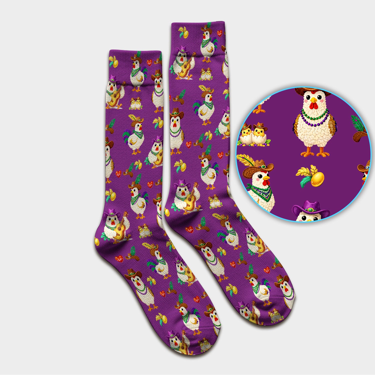 Funny Mardi Gras Rooster Cowboy Print Medical Socks, Socks for Nurse Doctor