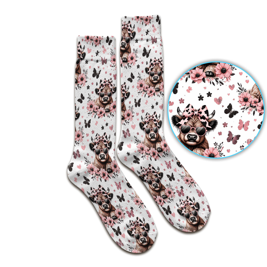 Cute Cow With Heart Sunglasses Pattern Socks, Adult Socks for Men and Women