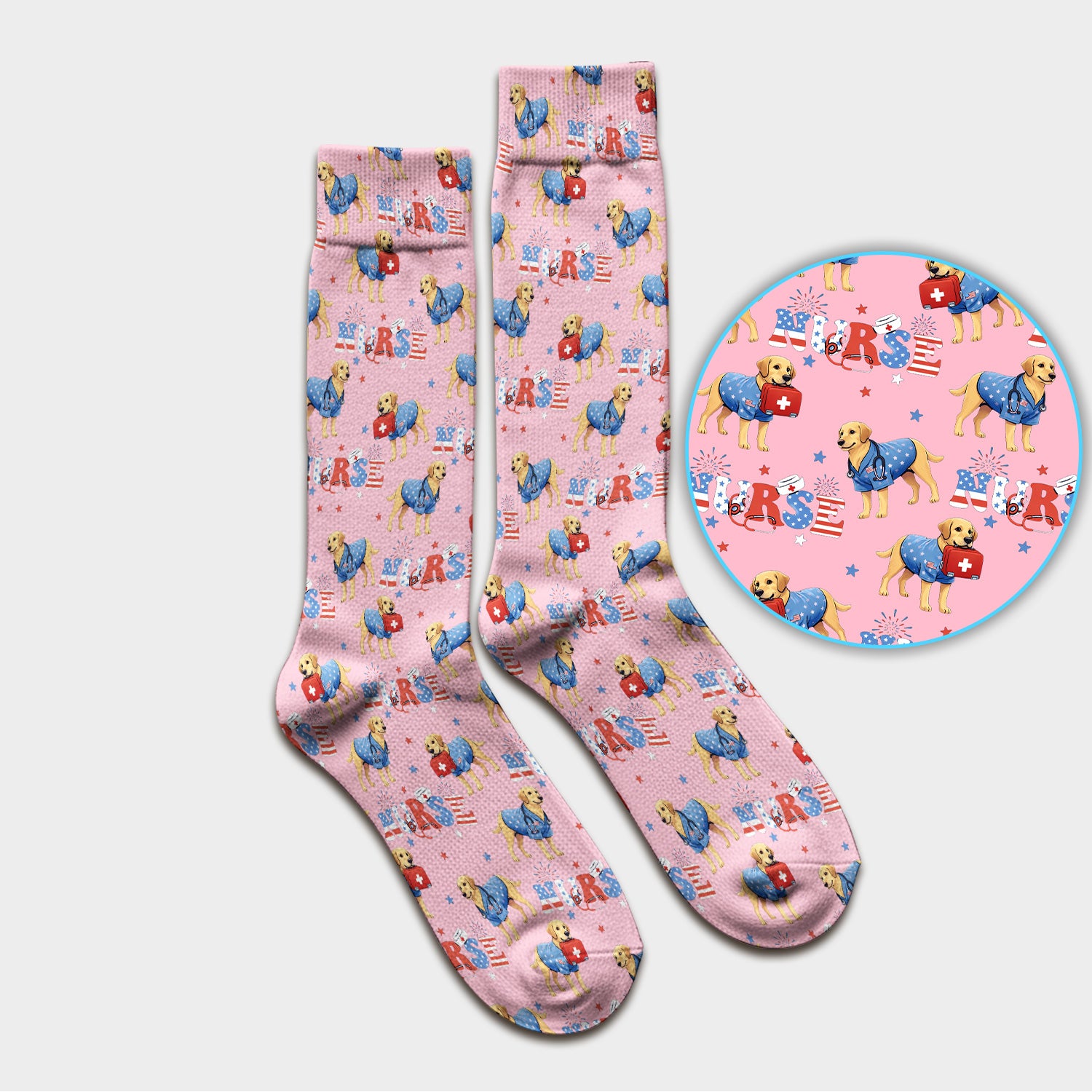 Patriotic Nurse Dog Medical Pattern Pattern Sock, Breathable Fabrics Medical Uniform