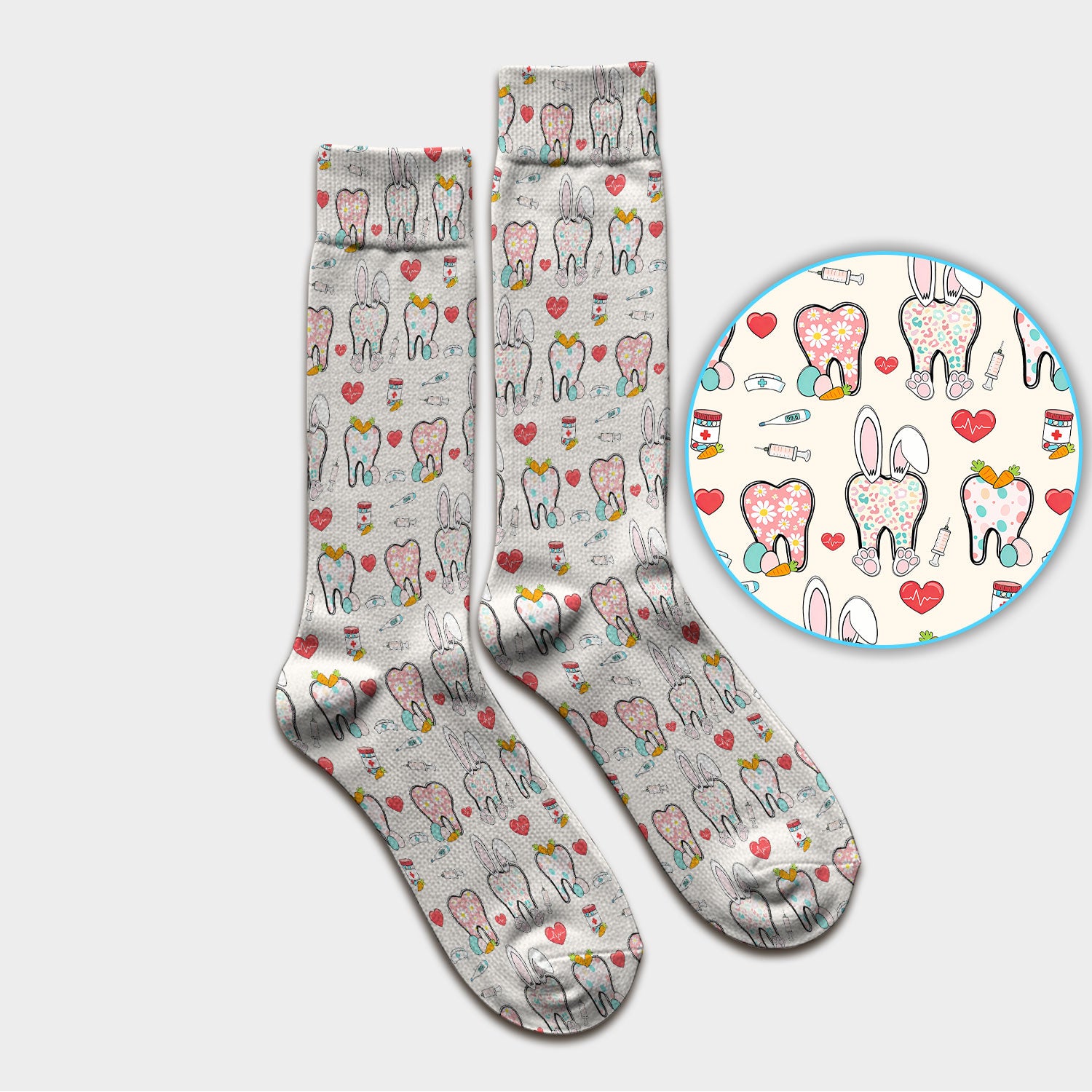 Playful Bunny Dentist Illustration Medical Socks, Adult Socks for Men and Women