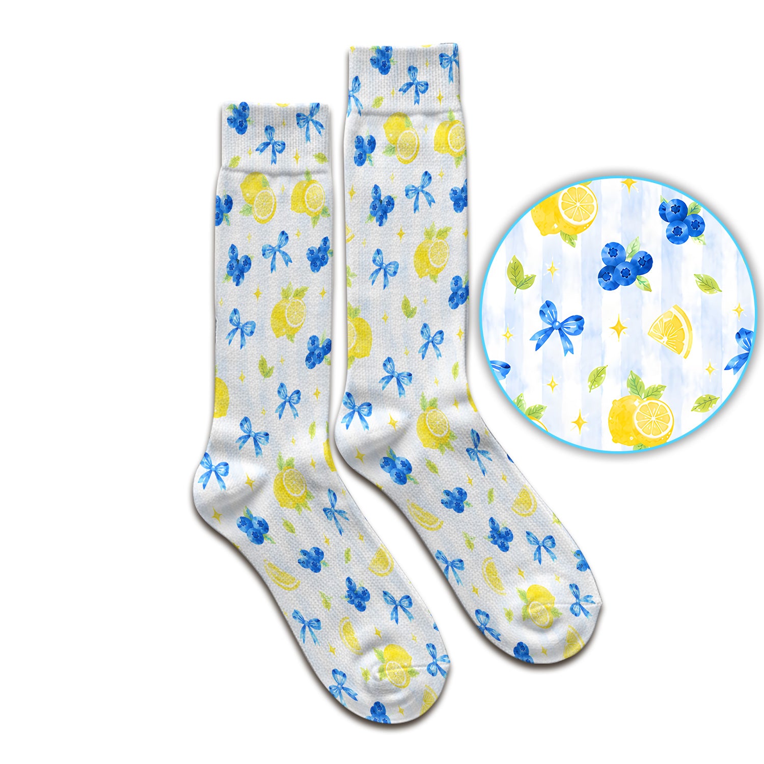 Lemon Blueberry Bow Nurse Print Socks, Adult Socks for Men and Women