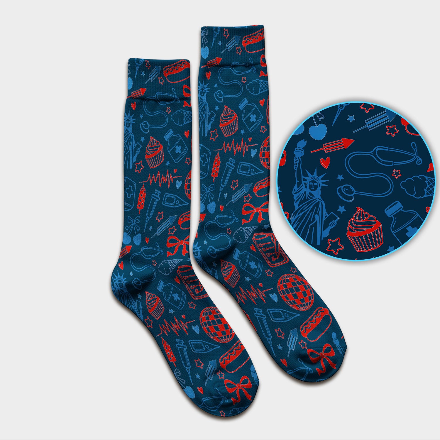 Patriotic Nurse Medical Icons Pattern Print Socks, Adult Socks for Men and Women