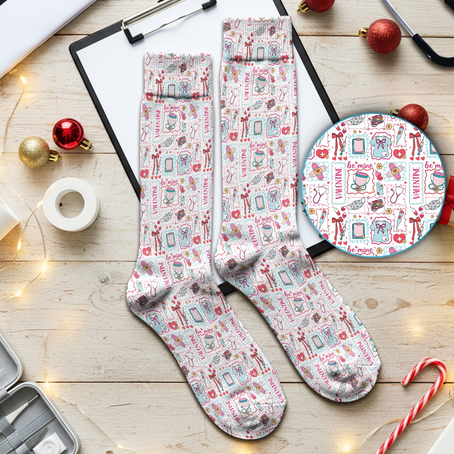 Valentine Medical Hearts Bandages Syringes, Socks for Nurse Doctor