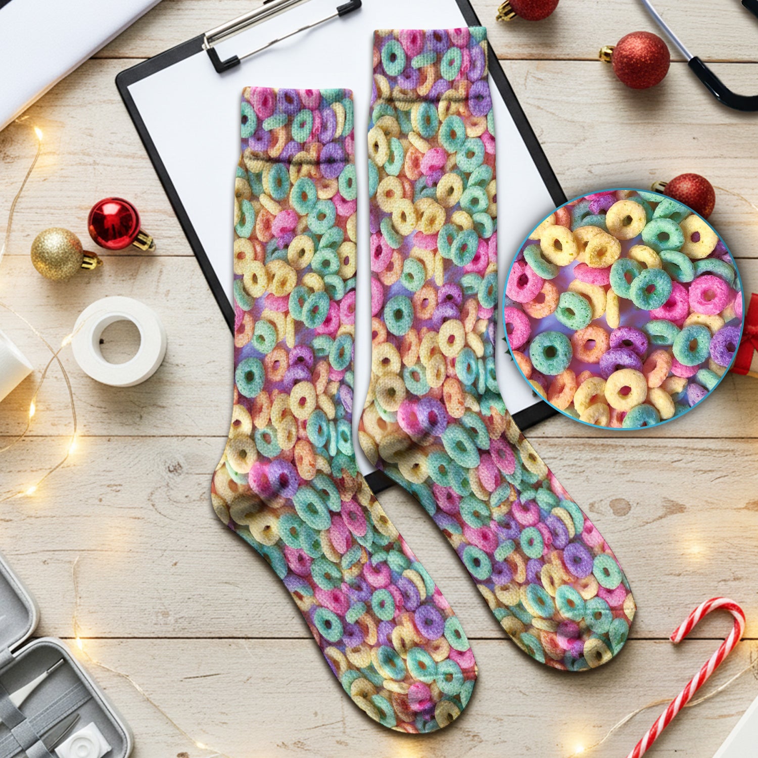 Colorful Cereal Loops Pattern Socks, Socks for Nurse Doctor