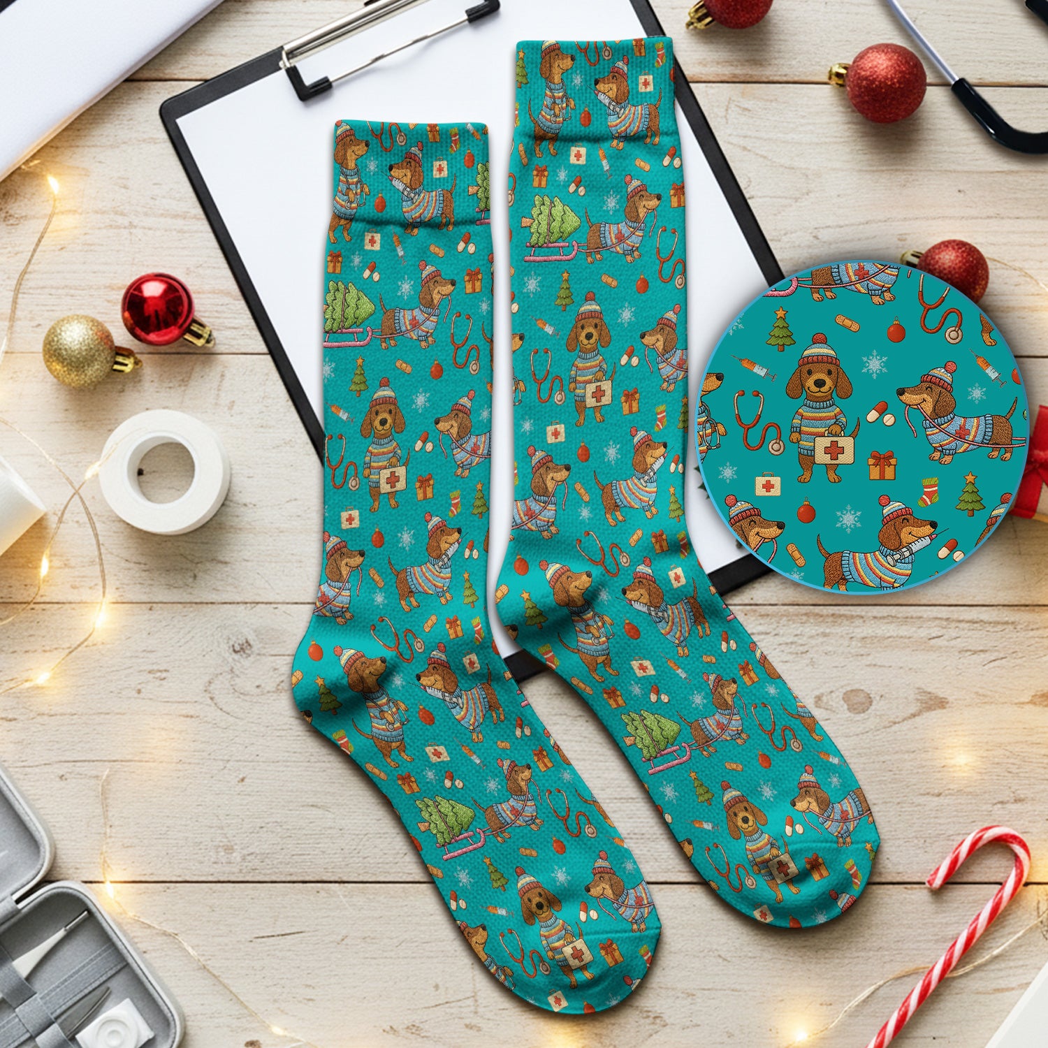 Dachshund Dog Scrub Socks For Nurse, Funny Wiener Dog Lover Gift, Cute Dog 3D Knit Pattern Sock