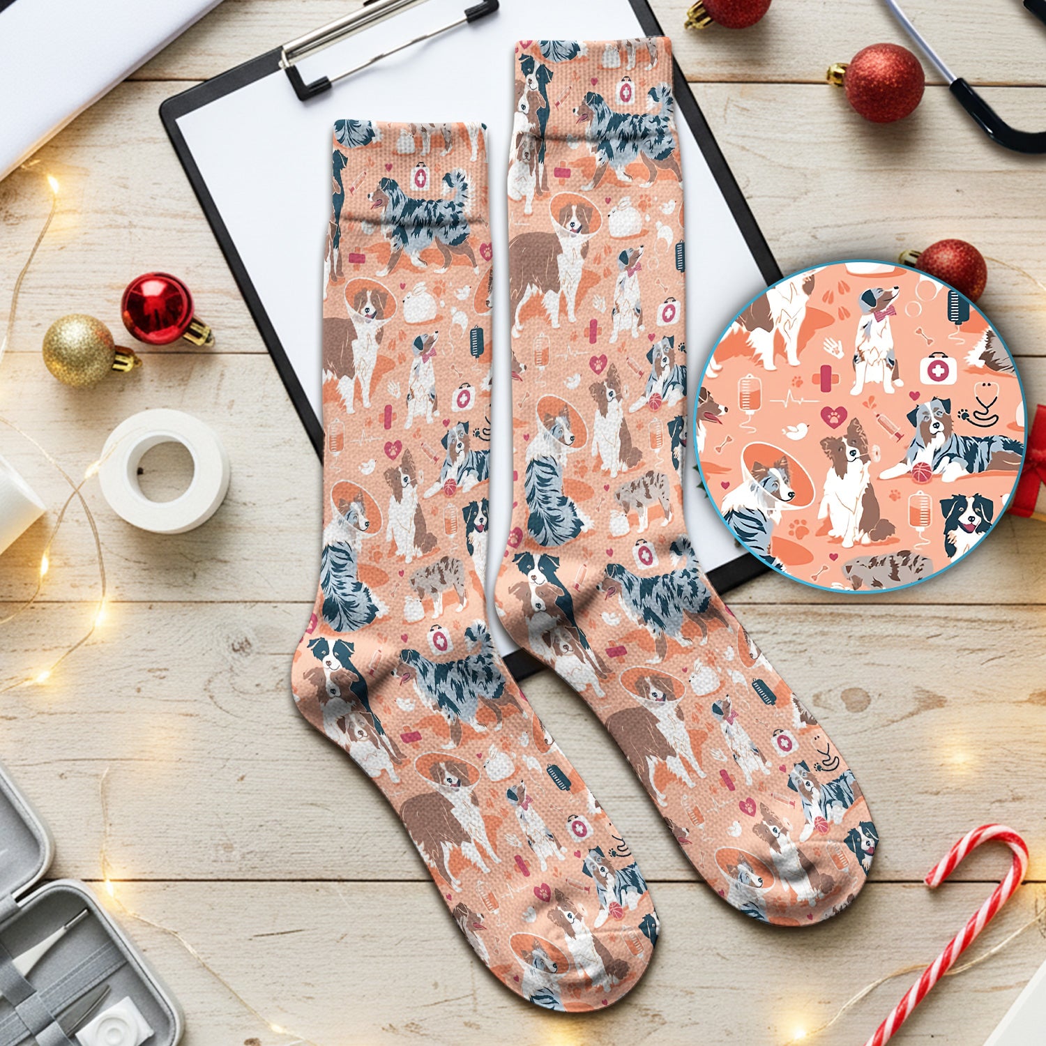 Cute Dog Pattern Veterinary Medical Socks, Socks for Nurse Doctor
