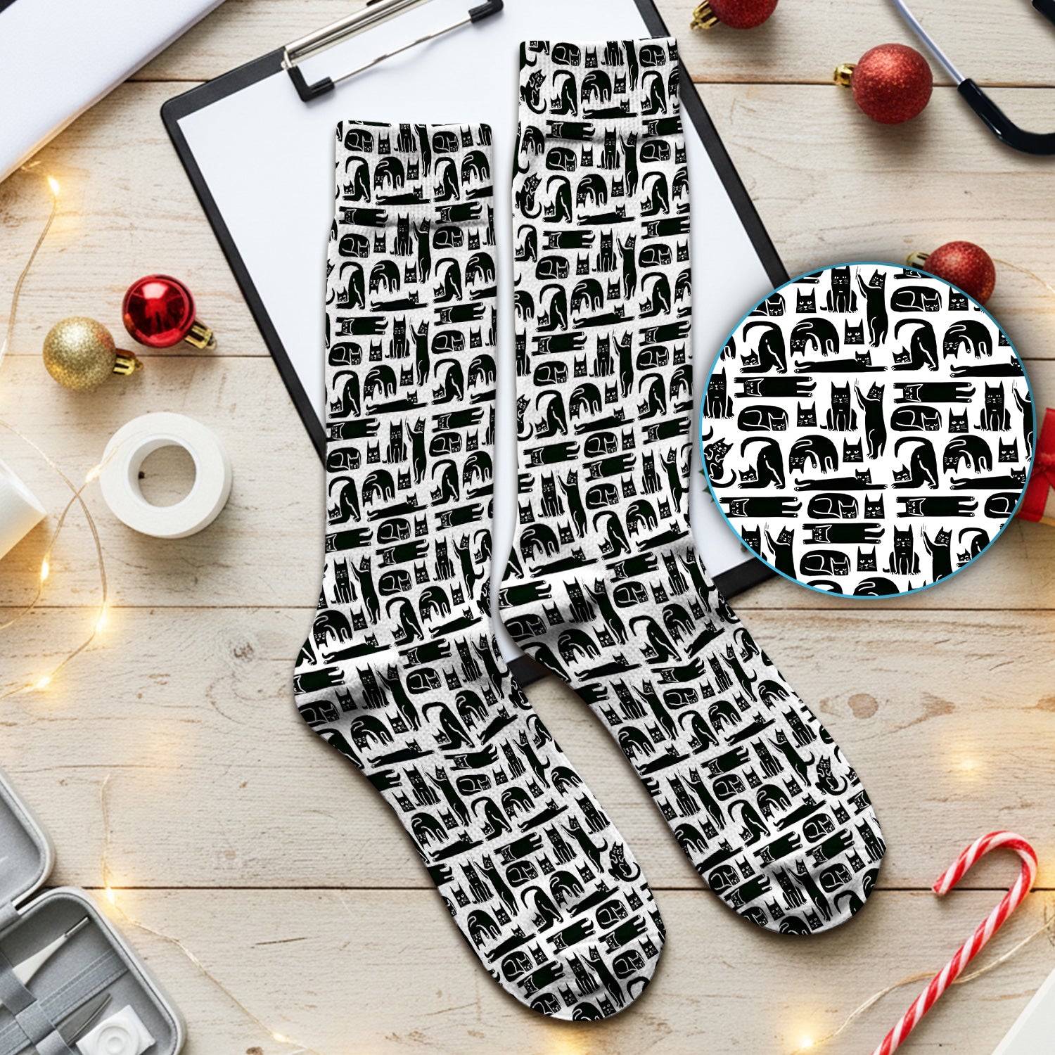 Cute Funny Cat Poses Print Scrub Socks, Adult Socks for Men and Women