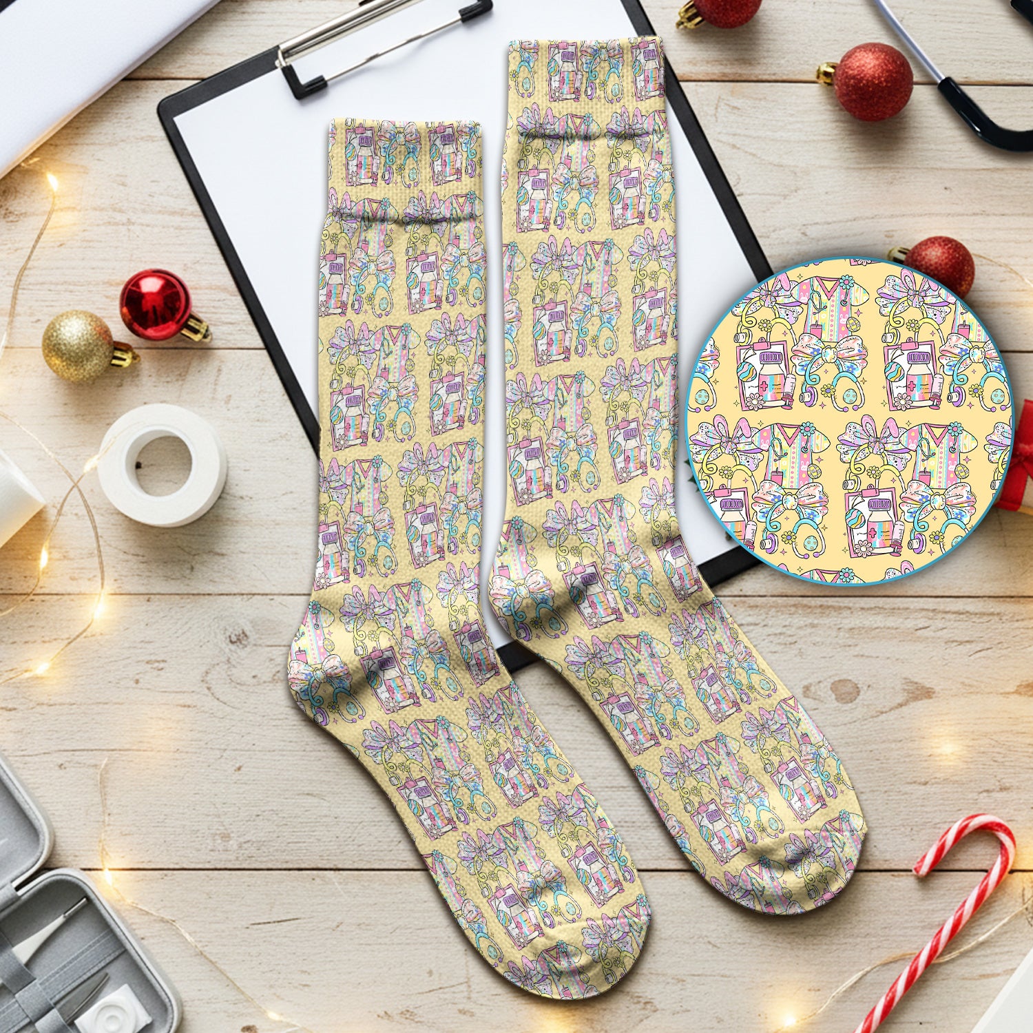 Colorful Nurse Scrub Supplies Pattern Socks, Adult Socks for Men and Women