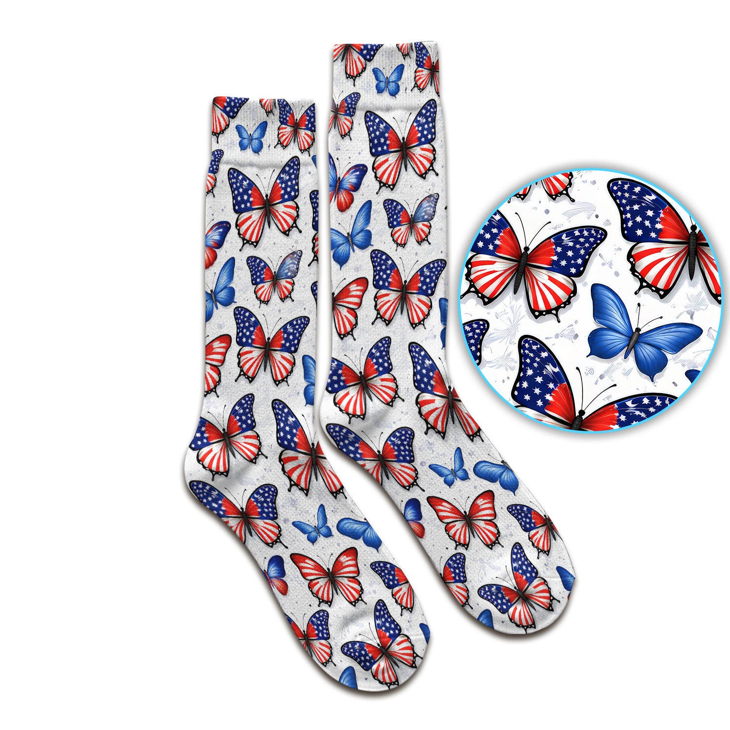 Charming Patriotic Butterfly Star Pattern Socks, Socks for Nurse Doctor