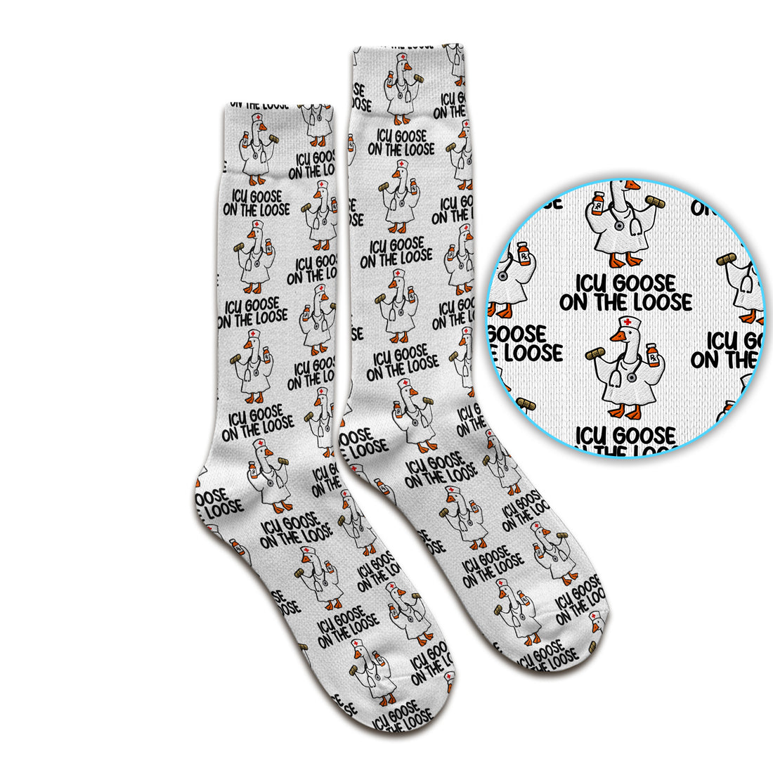 Funny ICU Goose On The Loose Nurse Pattern Socks, Socks for Nurse Doctor