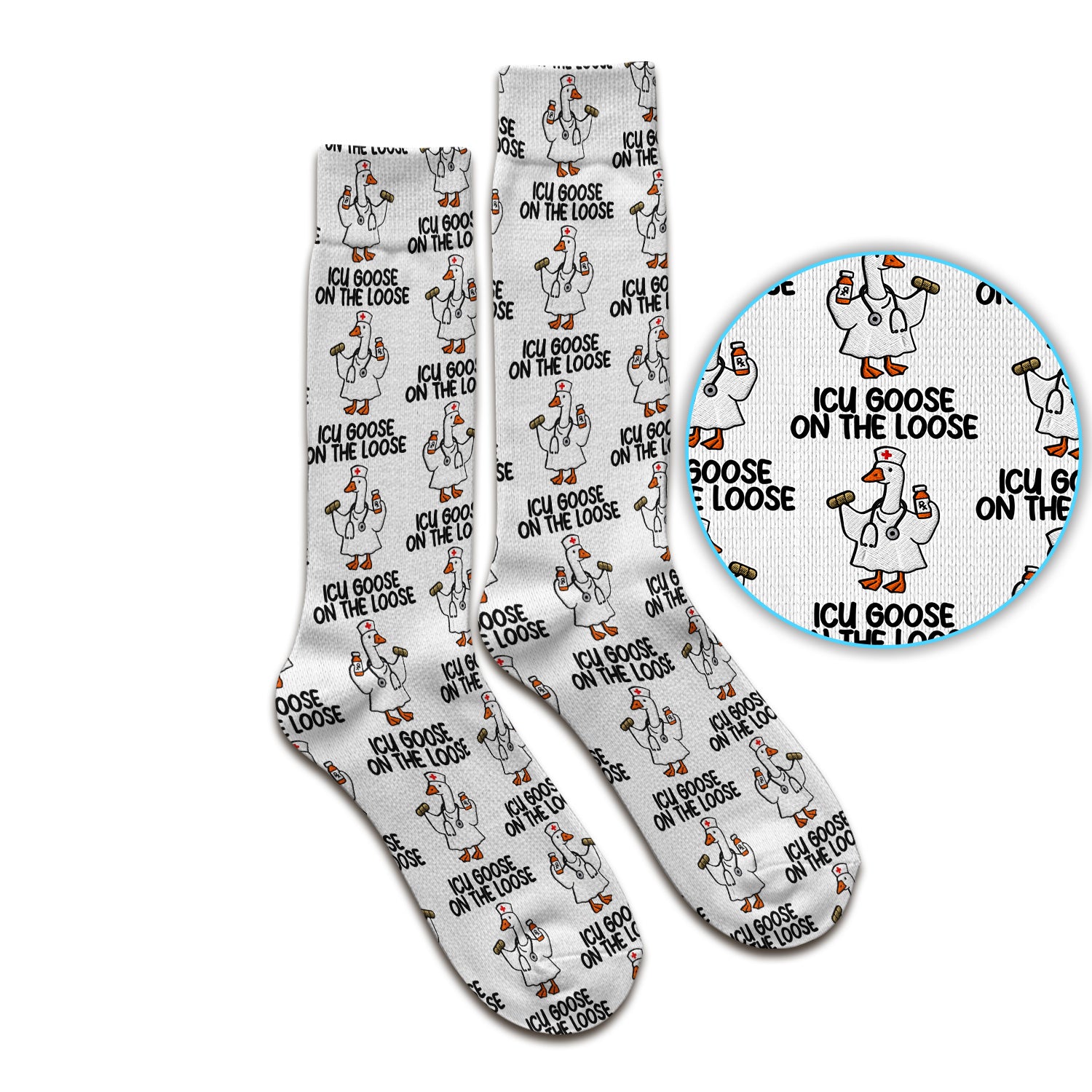 Funny ICU Goose On The Loose Nurse Pattern Socks, Socks for Nurse Doctor