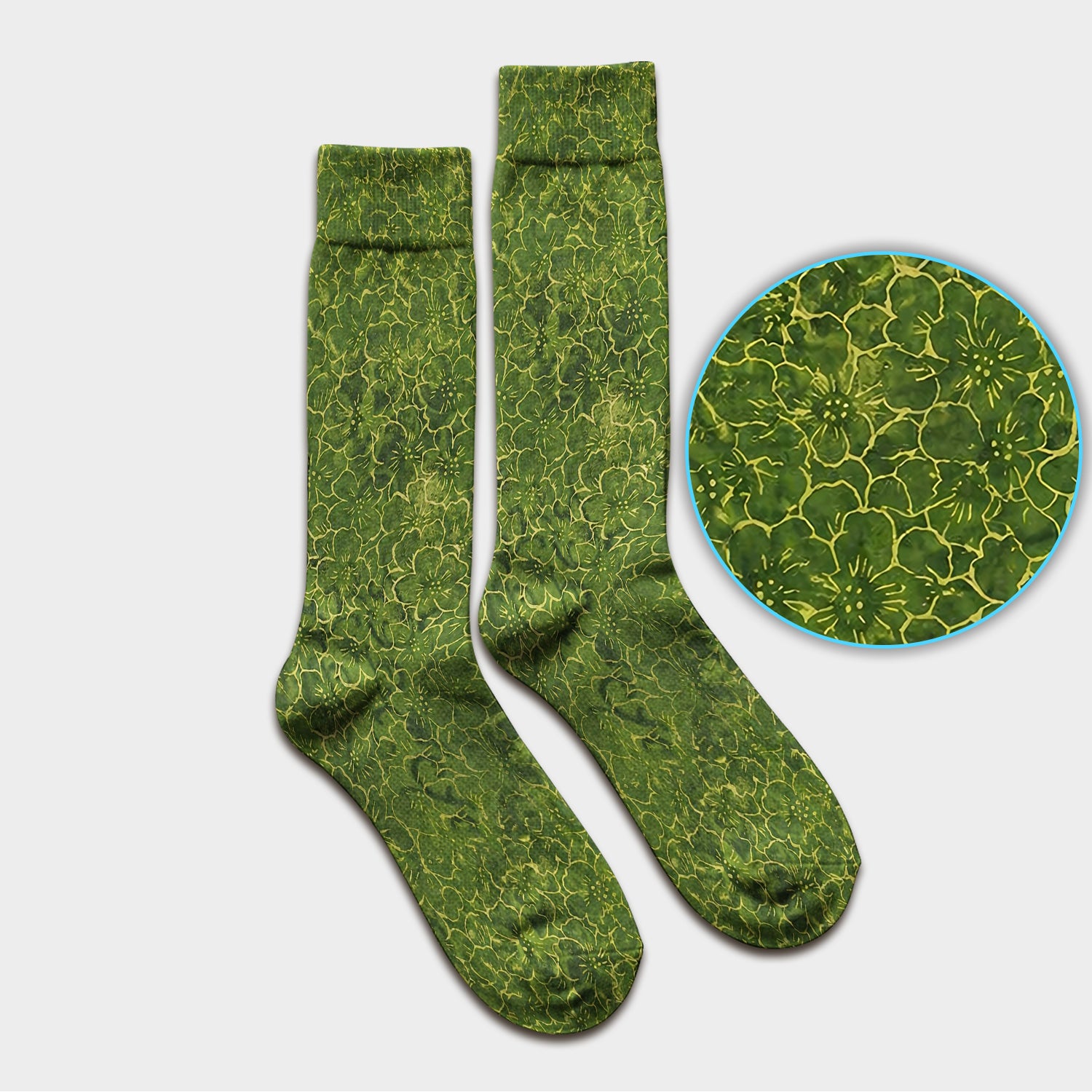 Green Floral Blossom Pattern Socks, Adult Socks for Men and Women