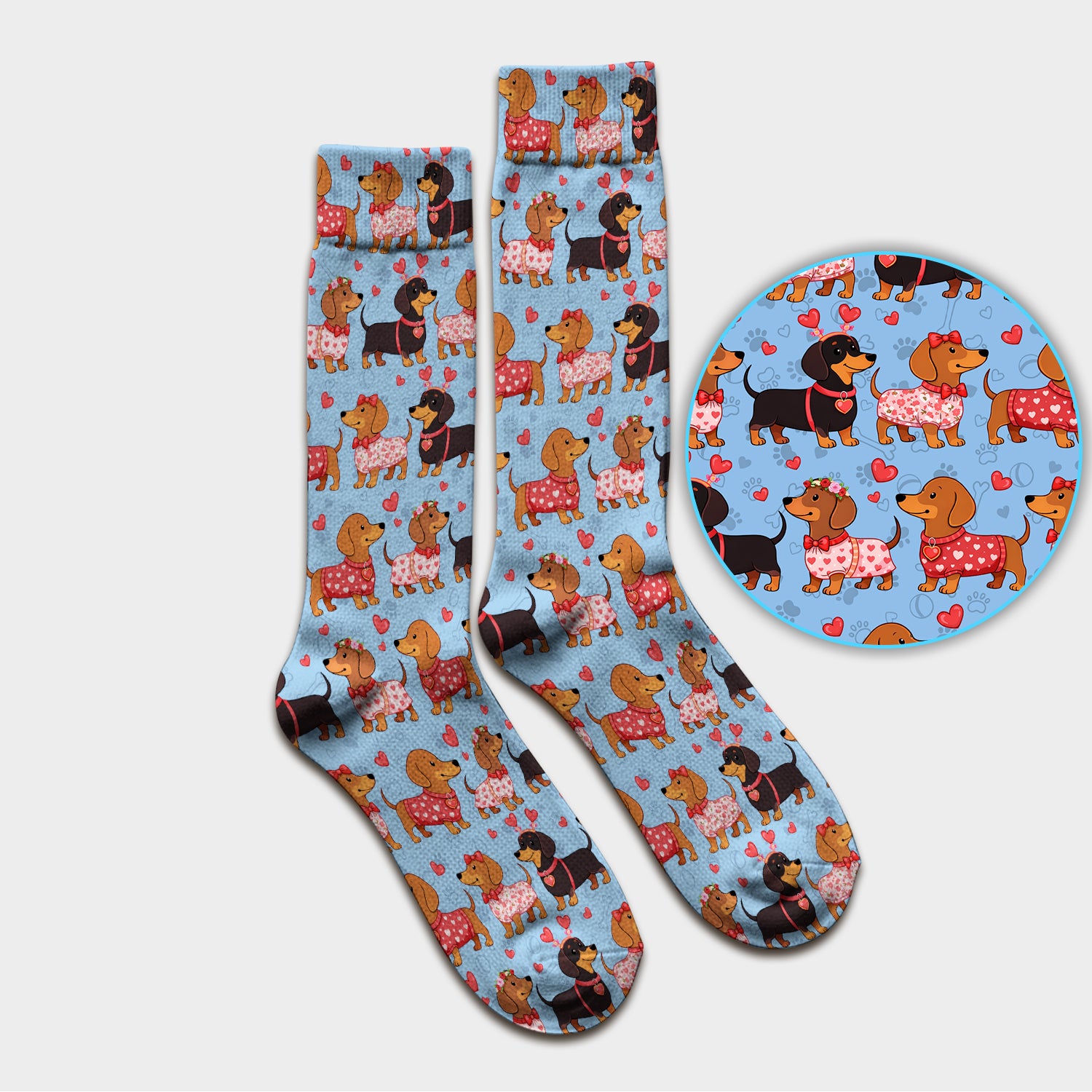 Valentine Dachshund Scrub Socks, Wiener Dog Love Pattern Nurse Sock, Breathable Fabrics Nursing Uniform