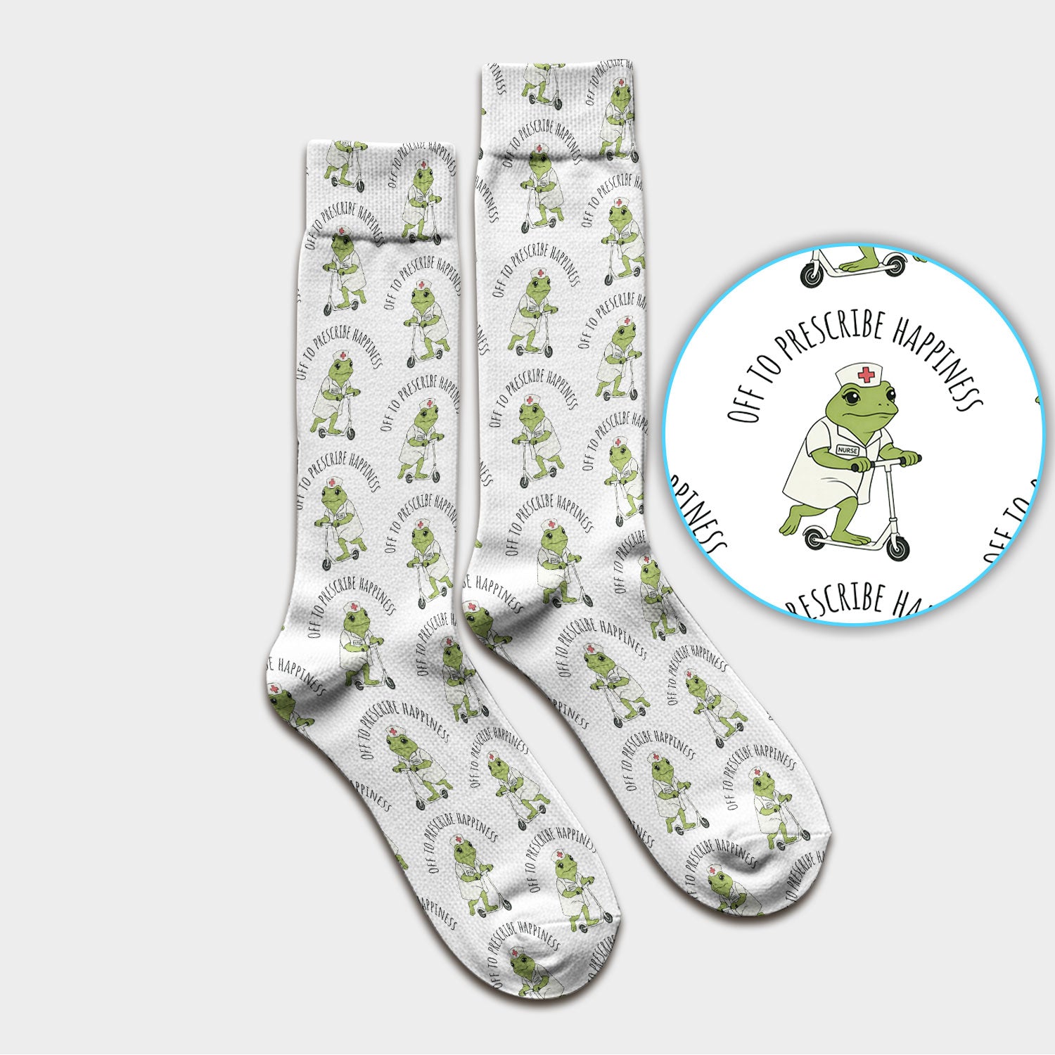 Cute Frog Nurse Off To Prescribe Happiness Scrub Socks, Breathable Fabrics Medical Uniform
