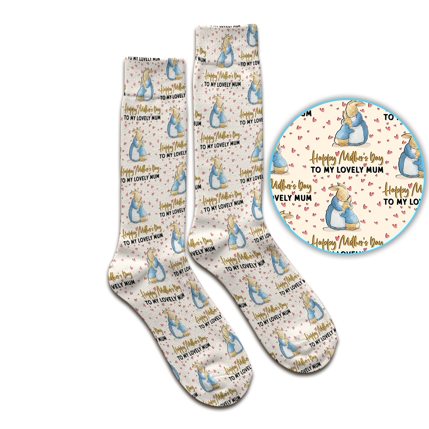 Happy Mothers Day Bunny Love Pattern Socks, Adult Socks for Men and Women