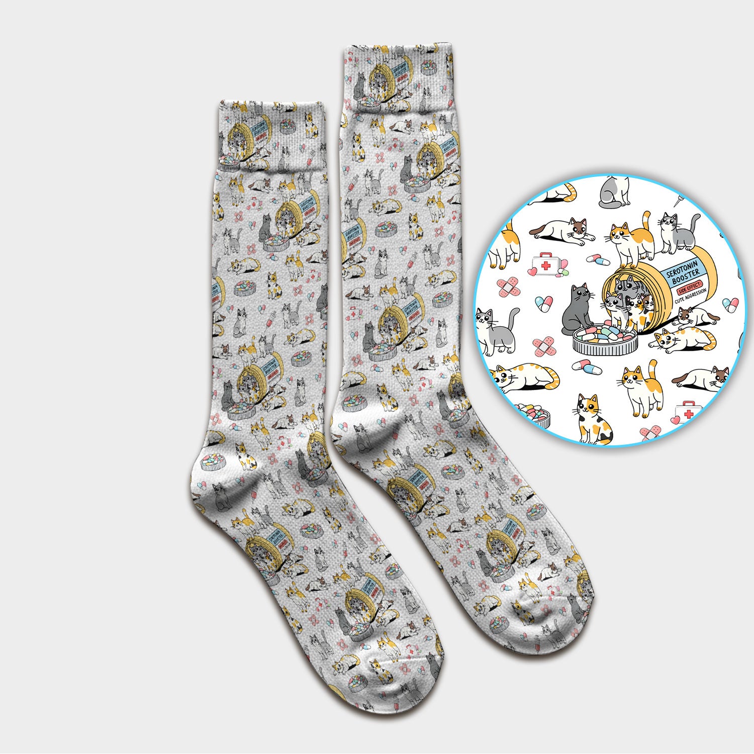 Cute Cat Serotonin Booster Pattern Medical Socks, Breathable Fabrics Medical Uniform