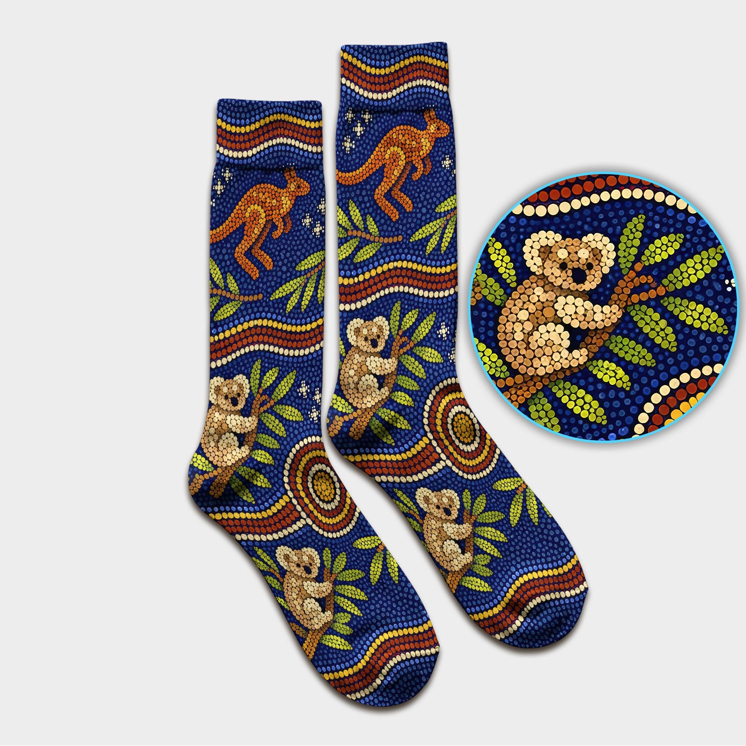 Australian Aboriginal Dot Art Scrub Socks, Kangaroo ANd Koala Pattern Nurse Sock, Breathable Fabrics Nursing Uniform