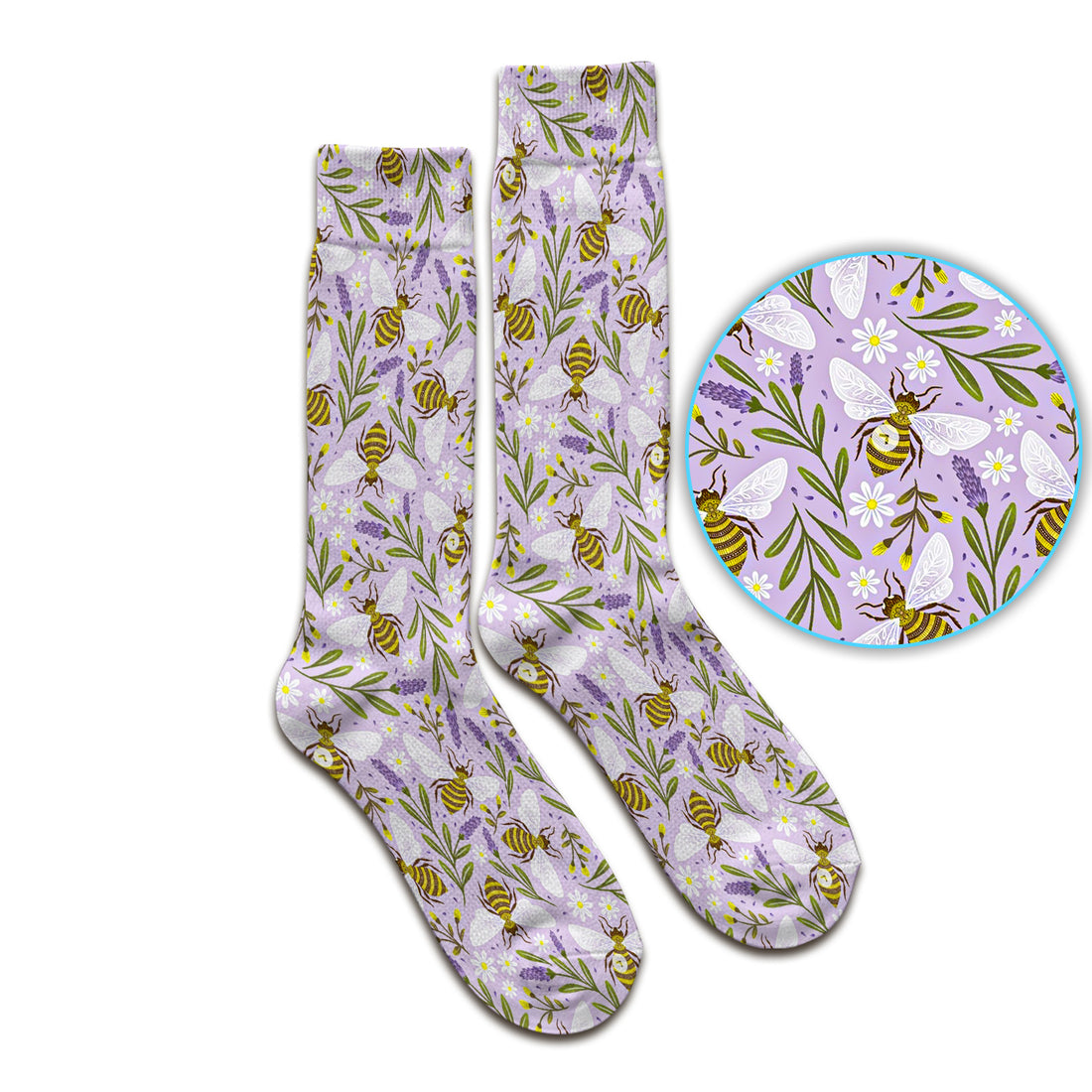Cute Lavender Bee Floral Pattern Nurse Socks, Socks for Nurse Doctor