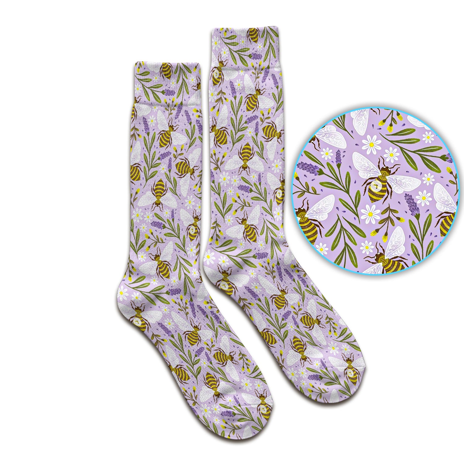 Cute Lavender Bee Floral Pattern Nurse Socks, Socks for Nurse Doctor