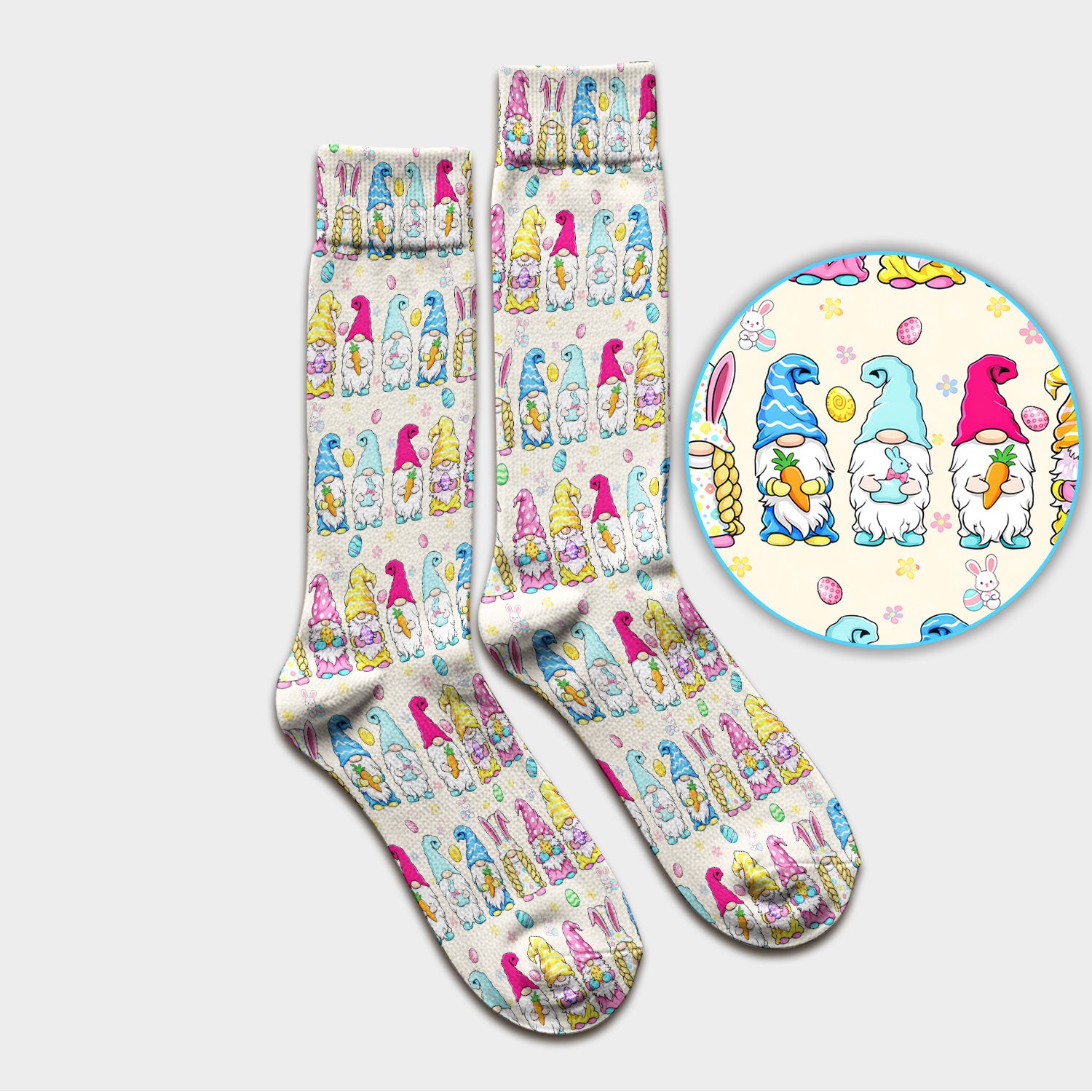 Colorful Easter Gnome Bunny Eggs Pattern Socks, Socks for Nurse Doctor