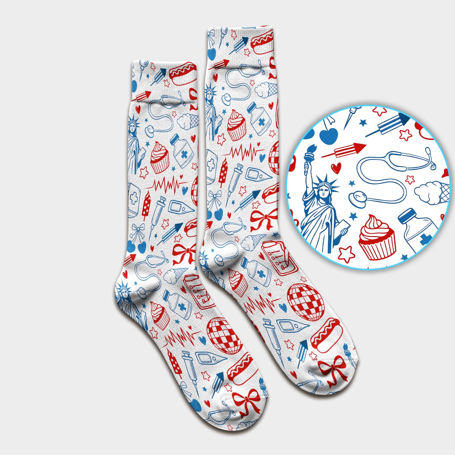 Patriotic Nurse Medical Icons Pattern Print Socks, Adult Socks for Men and Women