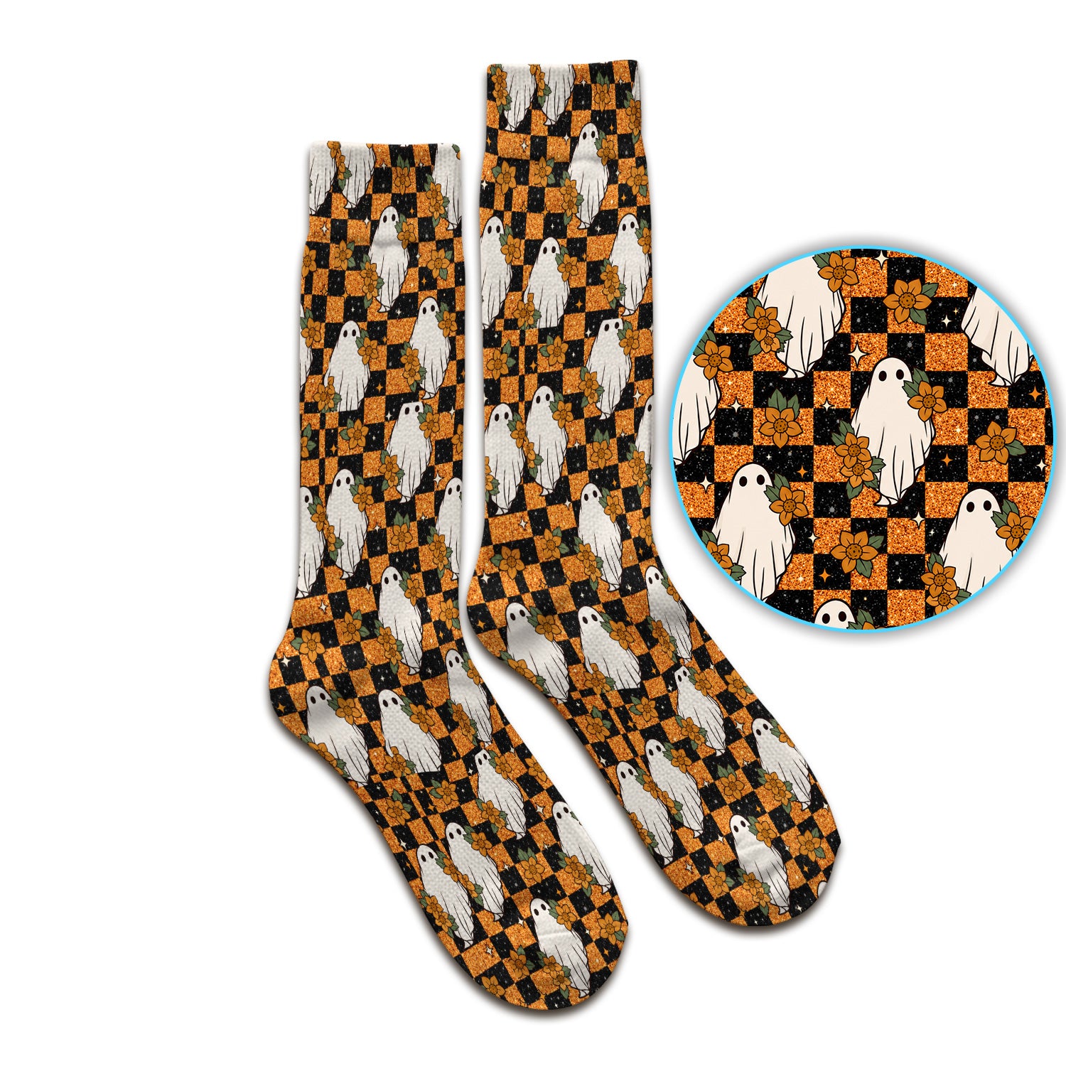 Spooky Halloween Ghost Checkerboard Socks, Adult Socks for Men and Women