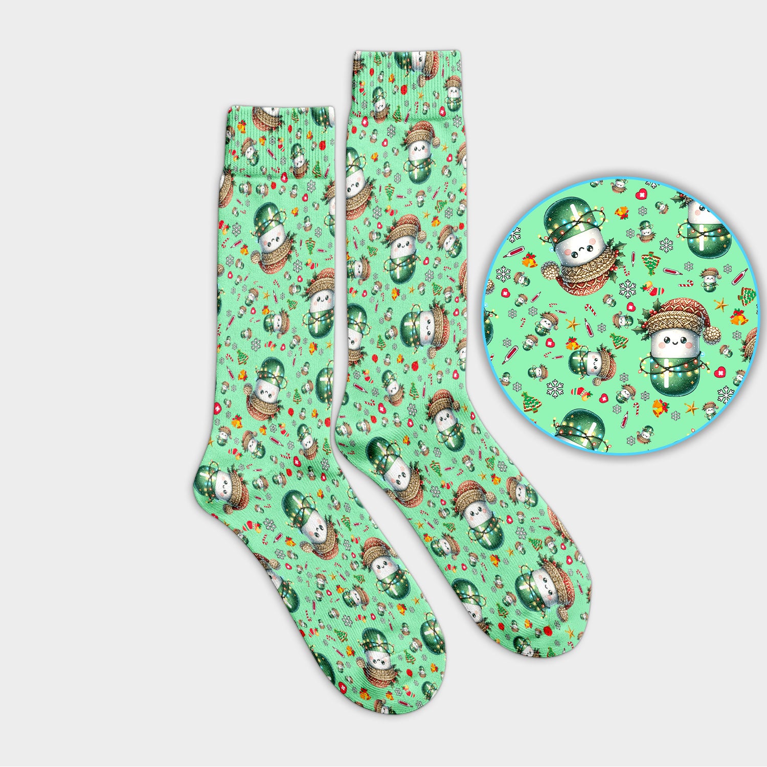 Pharmacy Tech Christmas Socks – Cute Green Snowman Print Nurse Outfit – Funny Holiday Medical Uniform for Pharmacists