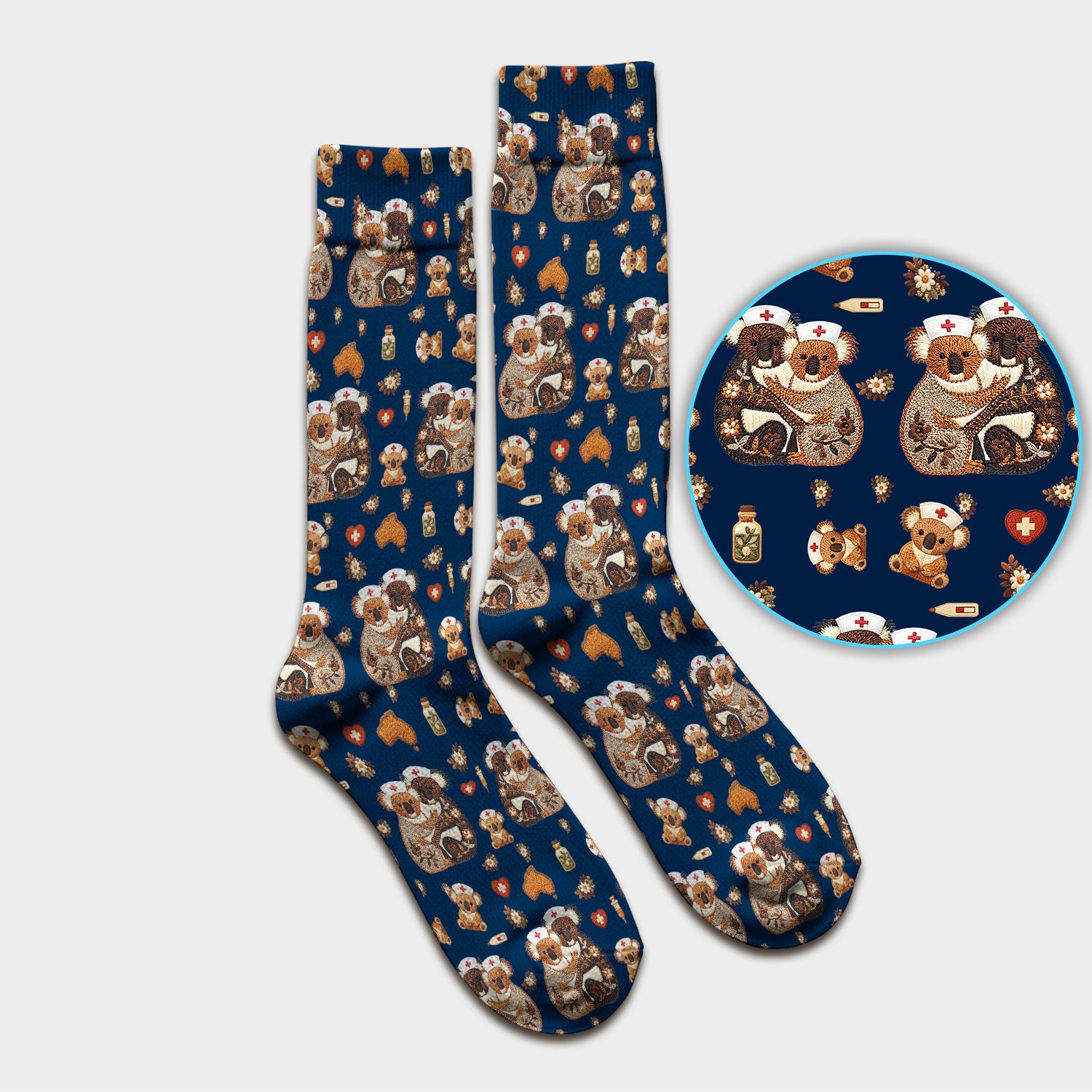 Cute Cartoon Koala Valentine Nurse Design Sock, Breathable Fabrics Medical Uniform