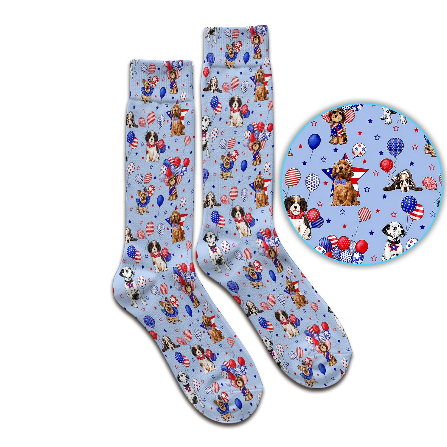 Patriotic Dogs With USA Flag Balloons Pattern Socks, Breathable Fabrics Medical Uniform