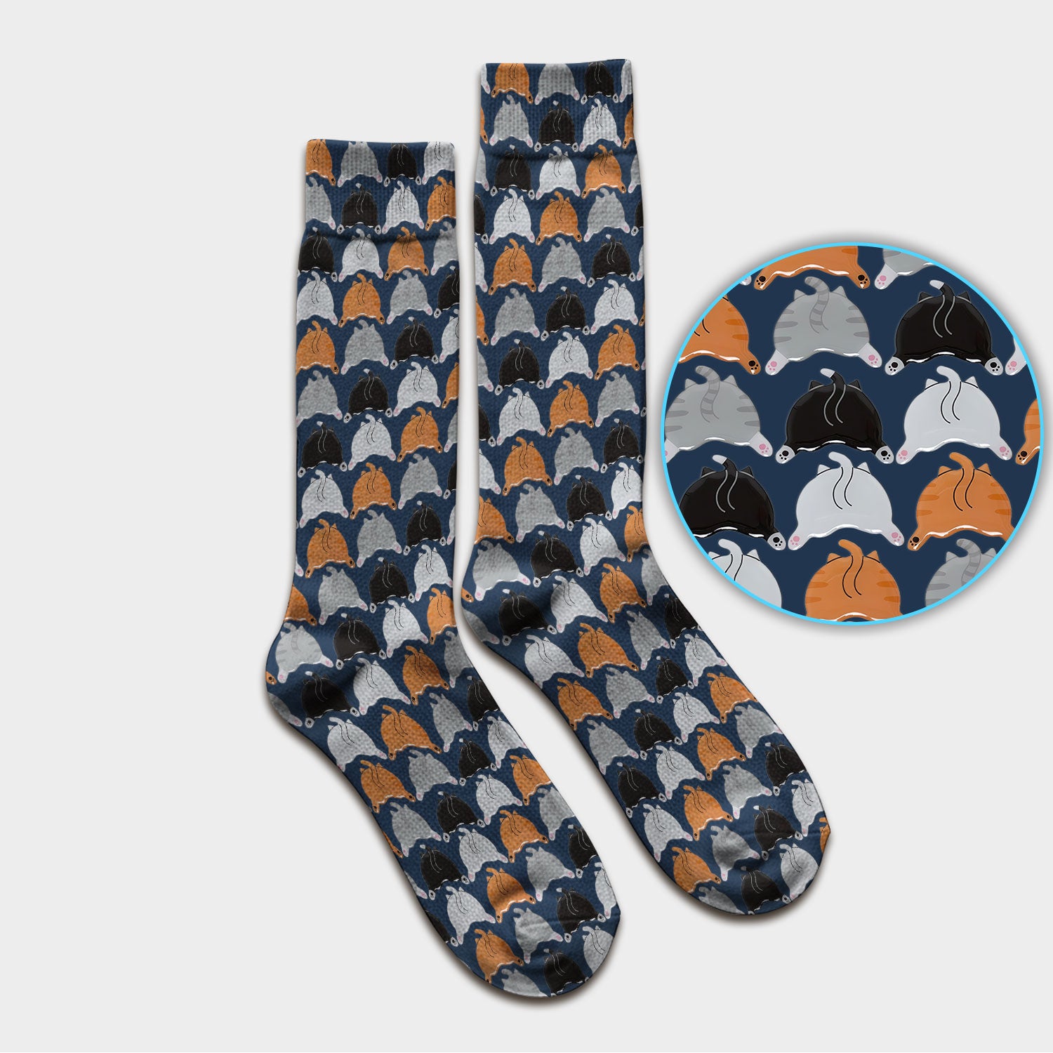 Playful Multicolor Cat Print Medical Socks, Breathable Fabrics Medical Uniform