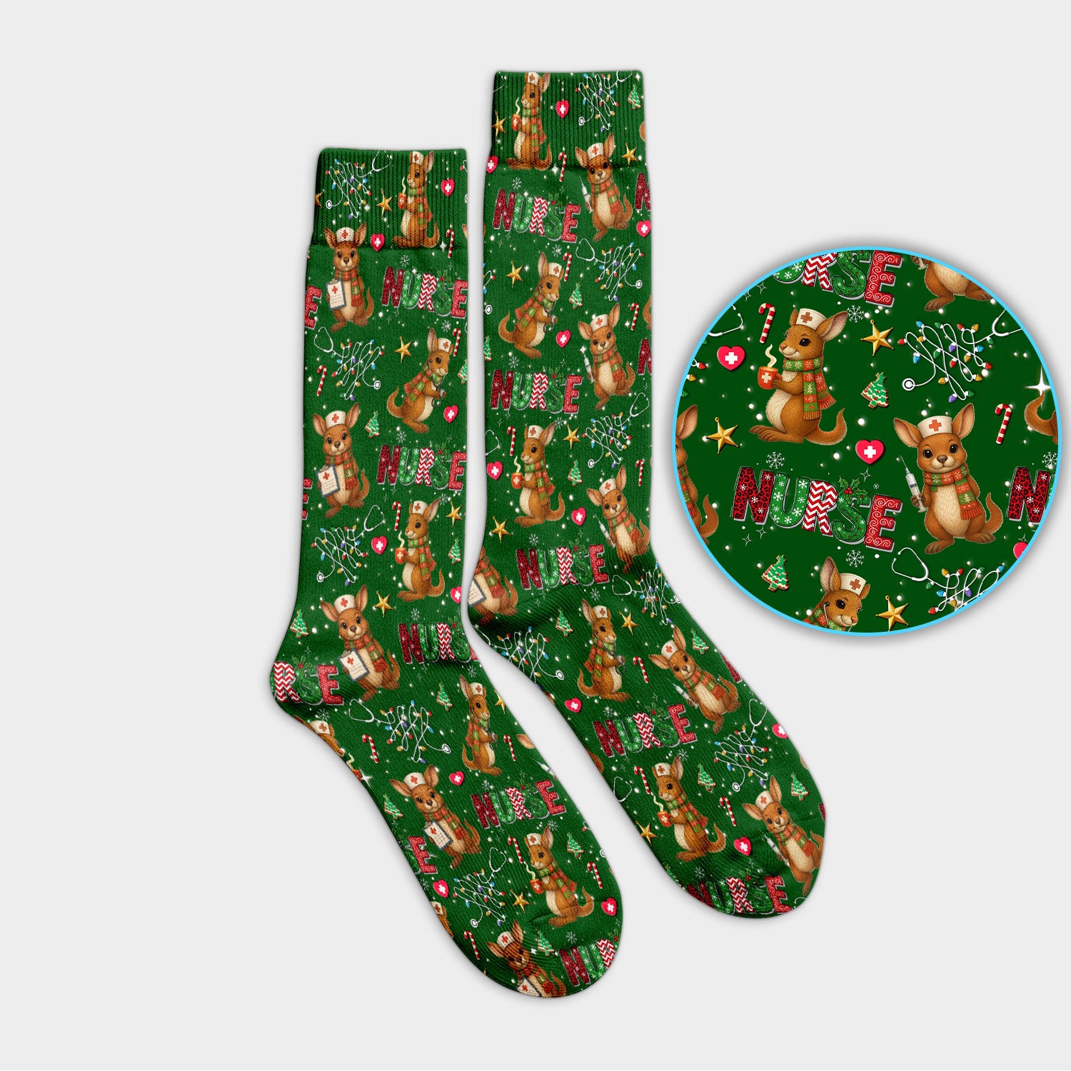 Aussie Kangaroo Christmas Socks for Nurse Doctor - Funny Holiday Adult Socks for Men and Women - Breathable Fabrics Medical Uniform