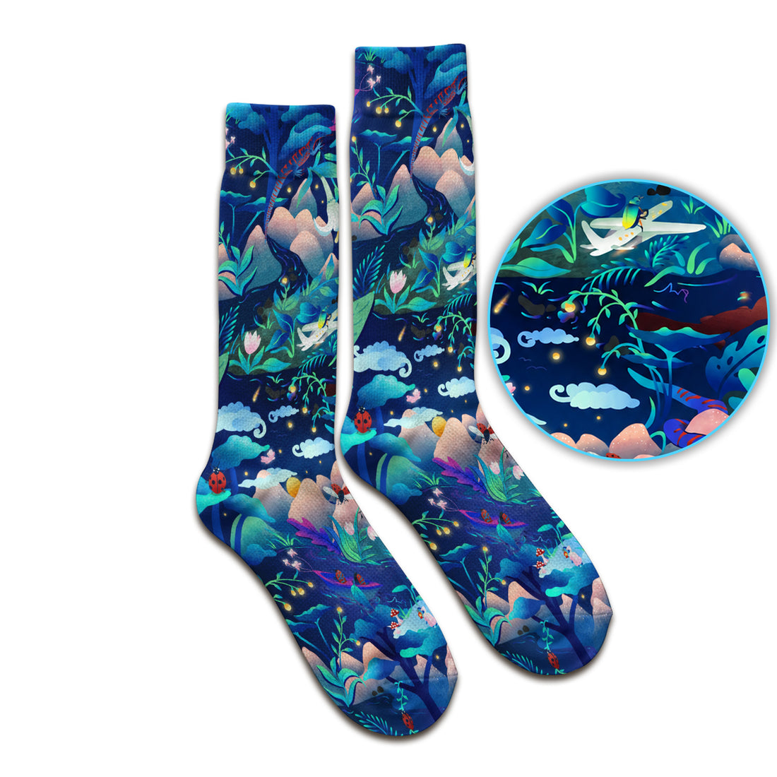 Whimsical Mountain Bug Print Socks, Adult Socks for Men and Women