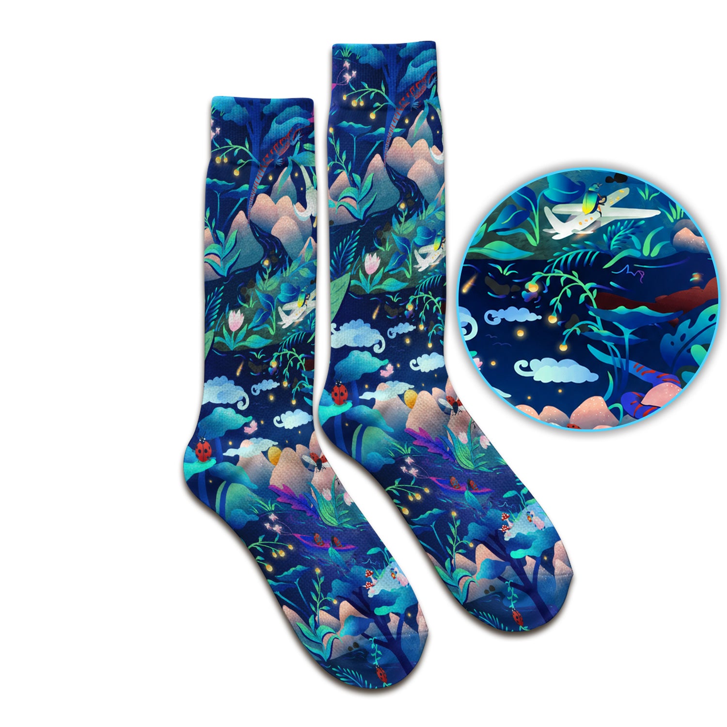 Whimsical Mountain Bug Print Socks, Adult Socks for Men and Women