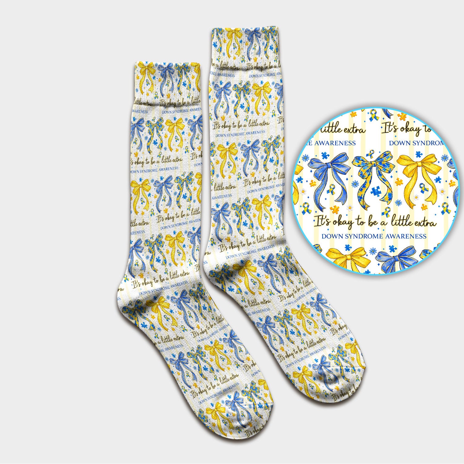 Down Syndrome Awareness Ribbon Pattern Socks, Breathable Fabrics Medical Uniform