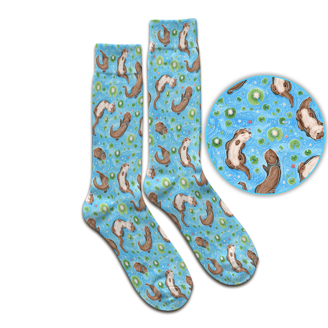 Cute Otter Lily Pond Nurse Print Socks, Adult Socks for Men and Women