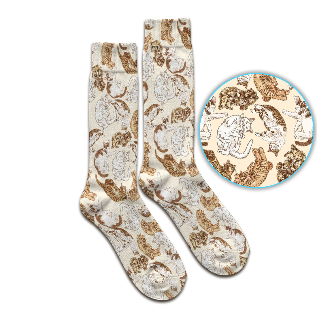 Cute Lazy Cat Nap Pattern Socks, Adult Socks for Men and Women