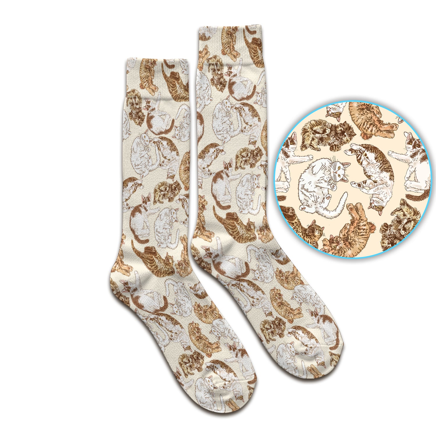 Cute Lazy Cat Nap Pattern Socks, Adult Socks for Men and Women