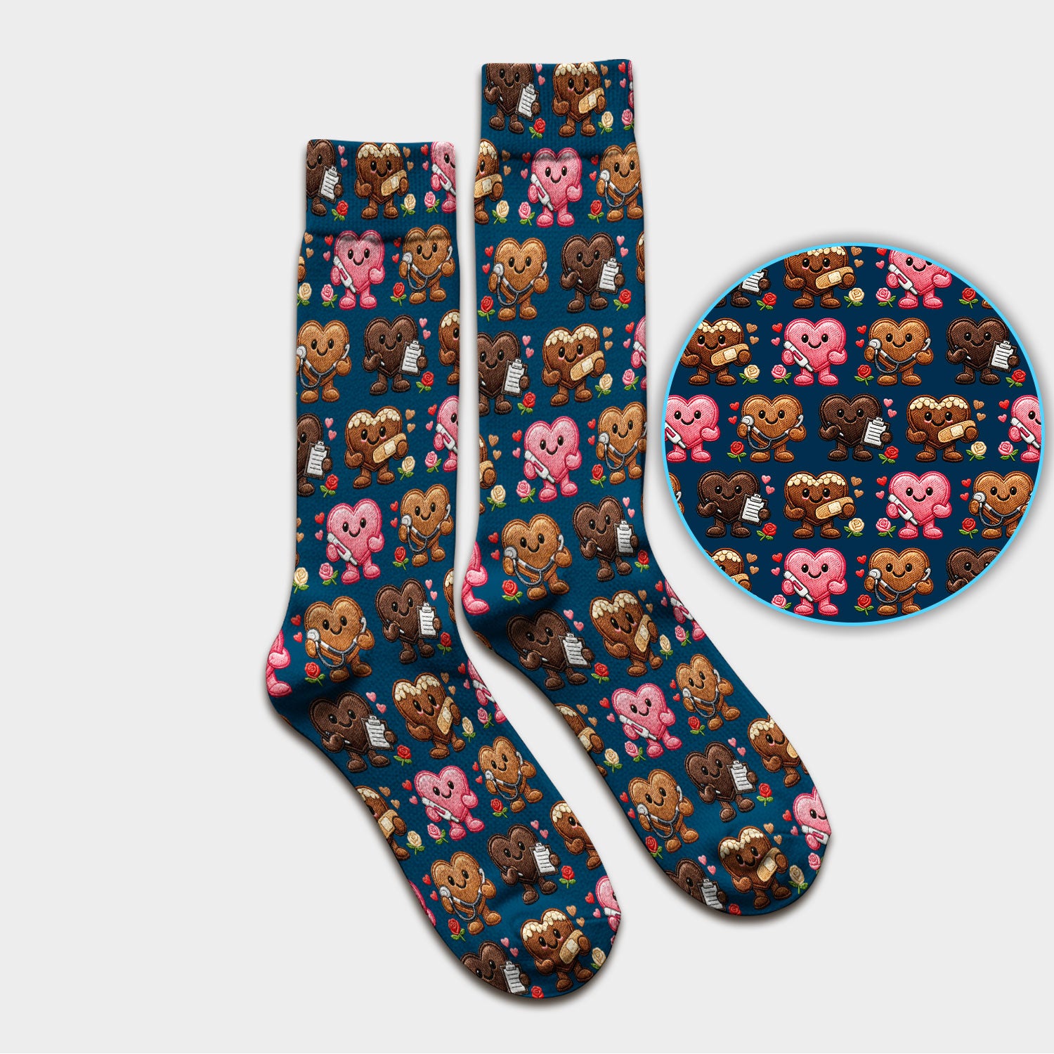 Valentine Heart Nurse Scrub Socks, Cute Medical Love Pattern Sock, Breathable Fabrics Nursing Uniform