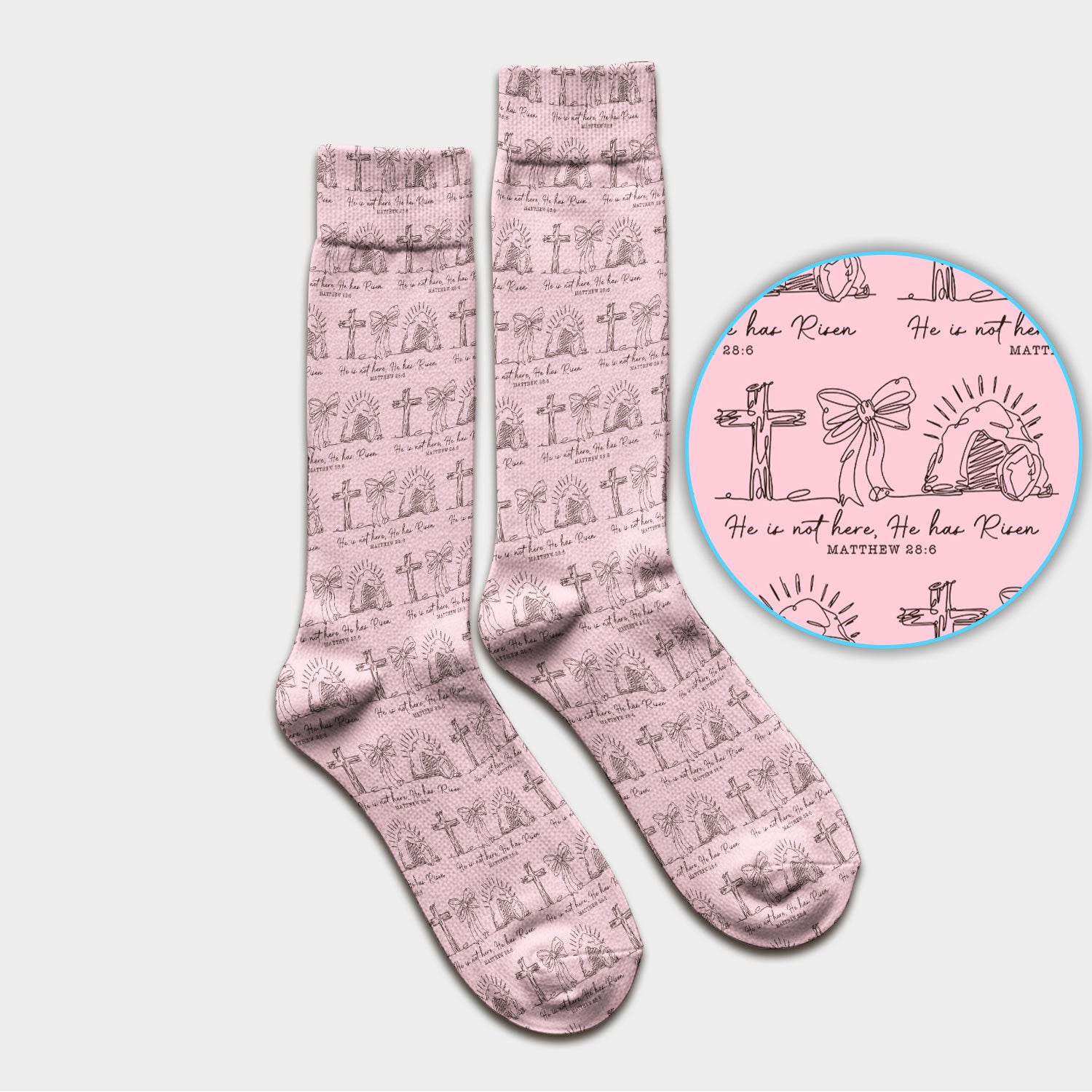 Christian Cross He Is Risen Pattern Socks, Adult Socks for Men and Women